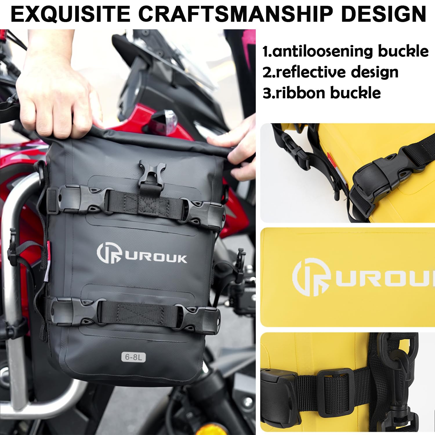 6-8L Waterproof Motorcycle Crash Bar Bag with Adjustable Shoulder Strap - Durable Storage for Riding Gear, Tools & Essentials - Perfect for Adventure Touring, Commuting & Road Trips