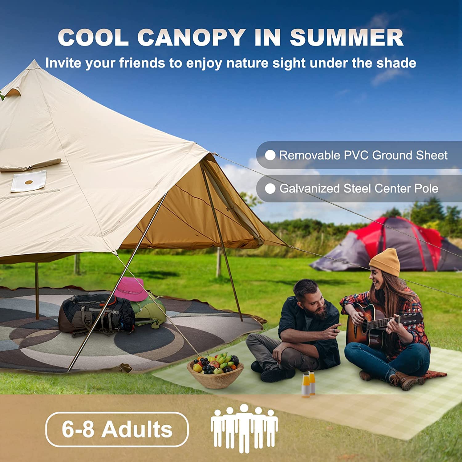 Happybuy 4 Season Waterproof Canvas Bell Tent - 100% Cotton Breathable Yurt Tent with Stove Jack for Family Camping, Glamping, Outdoor Hunting & Parties | Perfect for Backyard Gatherings, Music Festivals & Wilderness Adventures