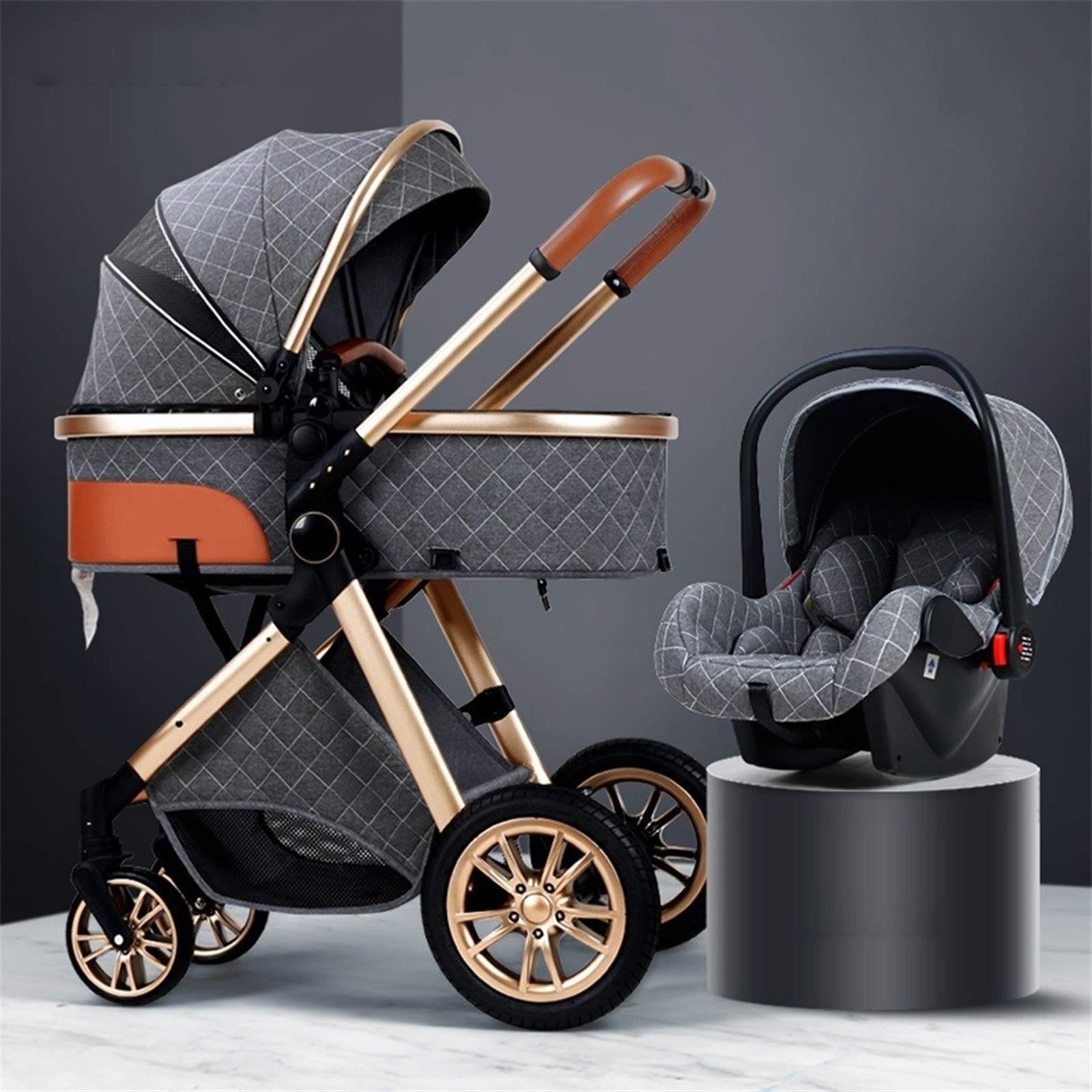 **TXT Multifunctional Adjustable Baby Stroller with 4-Wheel Shock Absorption, Foldable Lightweight Pushchair Pram - Includes Mommy Bag & Weatherproof Cover (Gray) - Perfect for Travel, Shopping & Daily Walks**