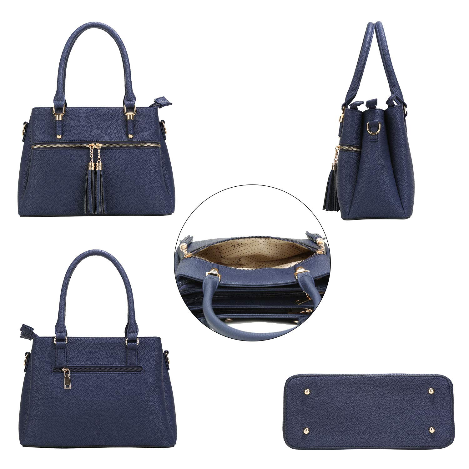 KKXIU Women's Leather Satchel Handbag with Shoulder Strap, Multiple Pockets & Zipper Closure - Stylish Crossbody Purse for Work, Travel & Everyday Use