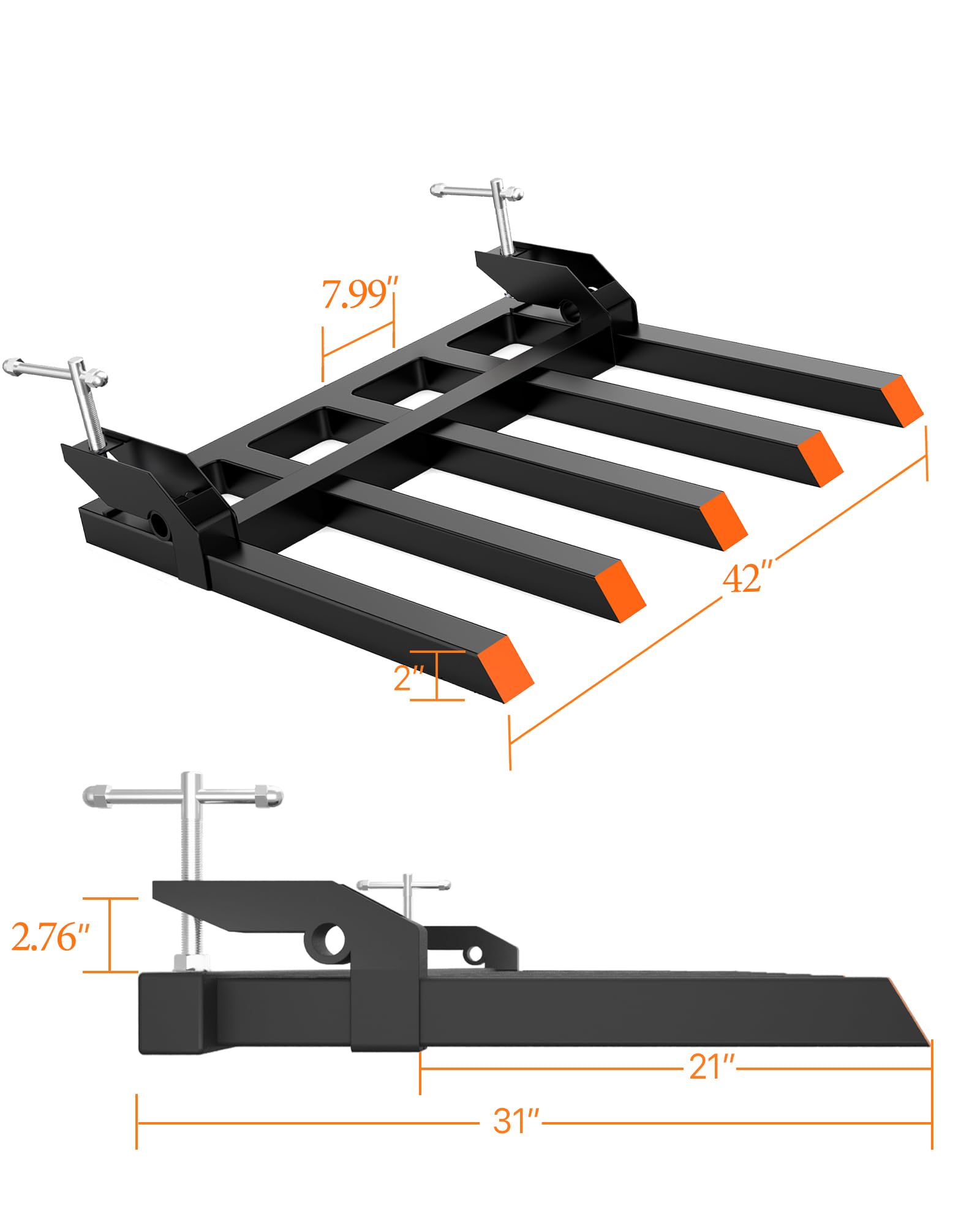 Heavy Duty 2500lbs Clamp-On Pallet Forks with 5 Tines for 48