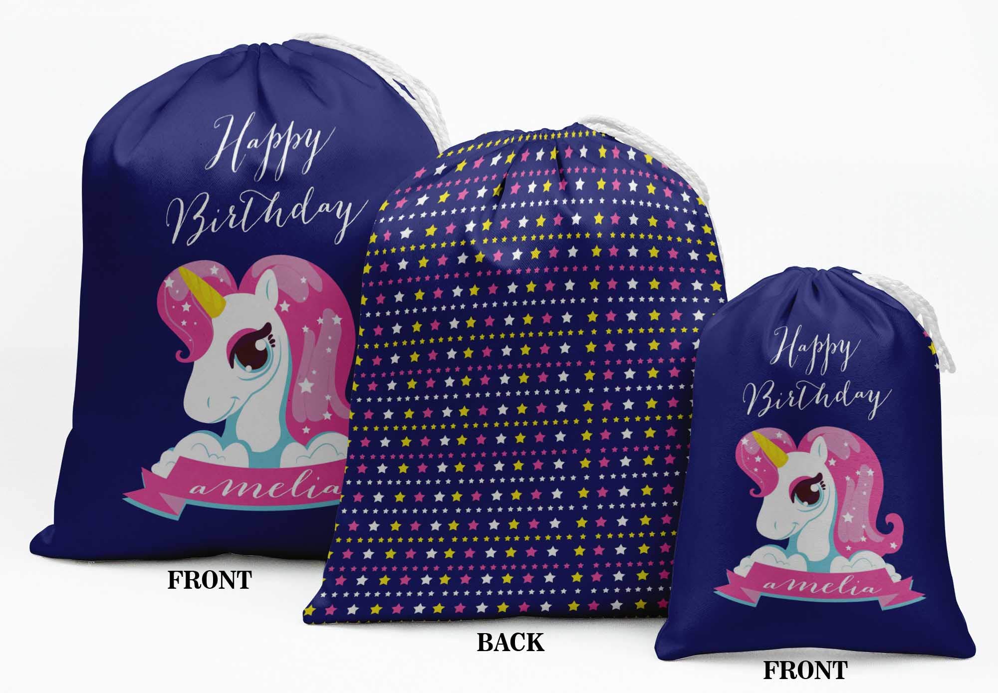 Custom Blue Unicorn Birthday Party Favor Bags - 15pcs Jewelry Pouches for Kids, Baby Shower, Bridal Souvenirs & Gift Packaging - Bulk Wholesale Party Supplies