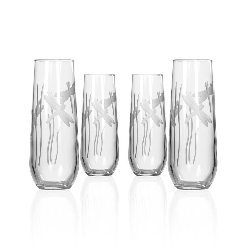 Premium Dragonfly 8.5oz Stemless Champagne Flutes - Set of 12 | Shatter-Resistant Crystal Glassware for Parties, Weddings & Celebrations