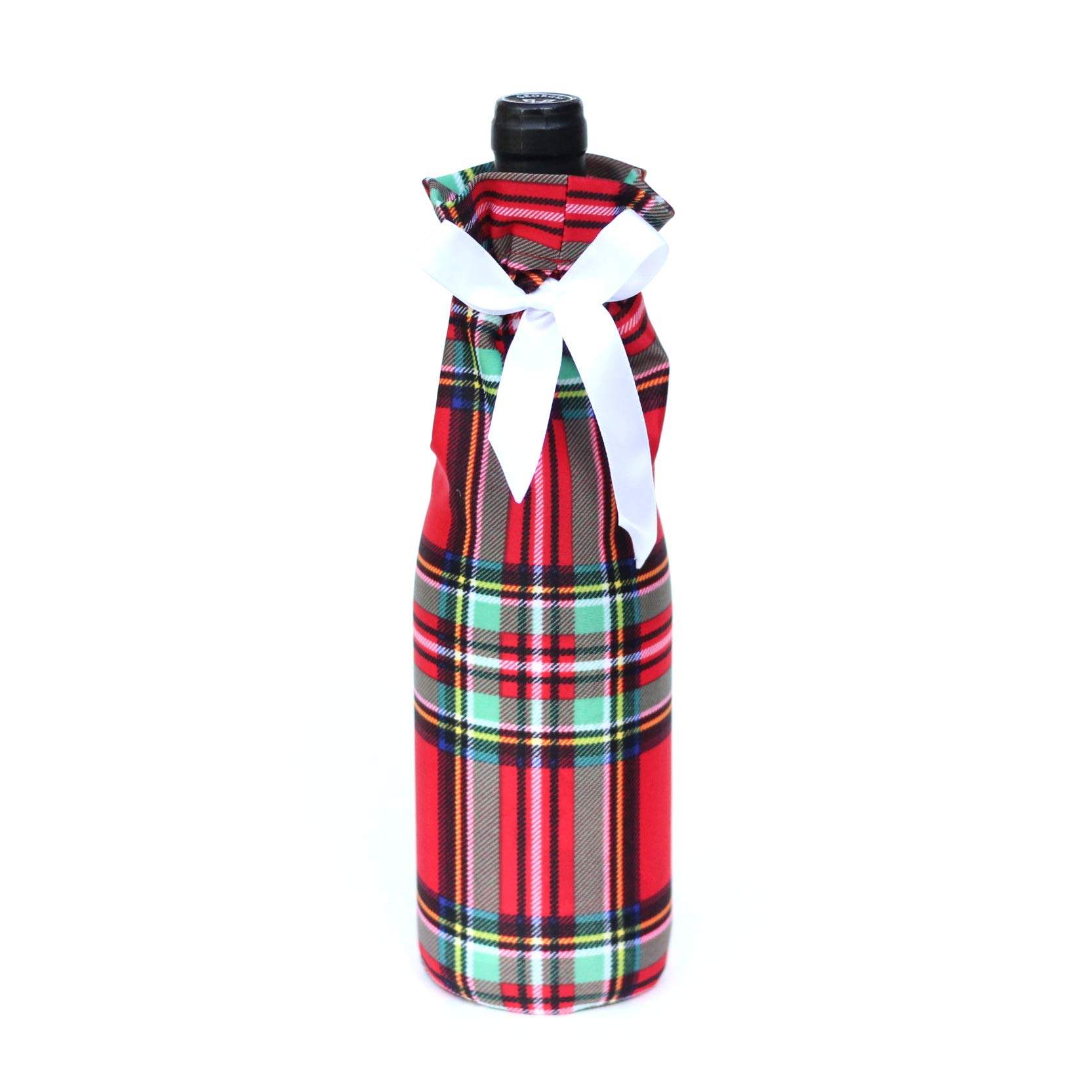 Reusable Tartan Wine Wrap - Red Plaid Scotch Pattern Gift Wrap for Wine Bottles | Perfect for Christmas Gifts, Holiday Parties & Wine Lovers