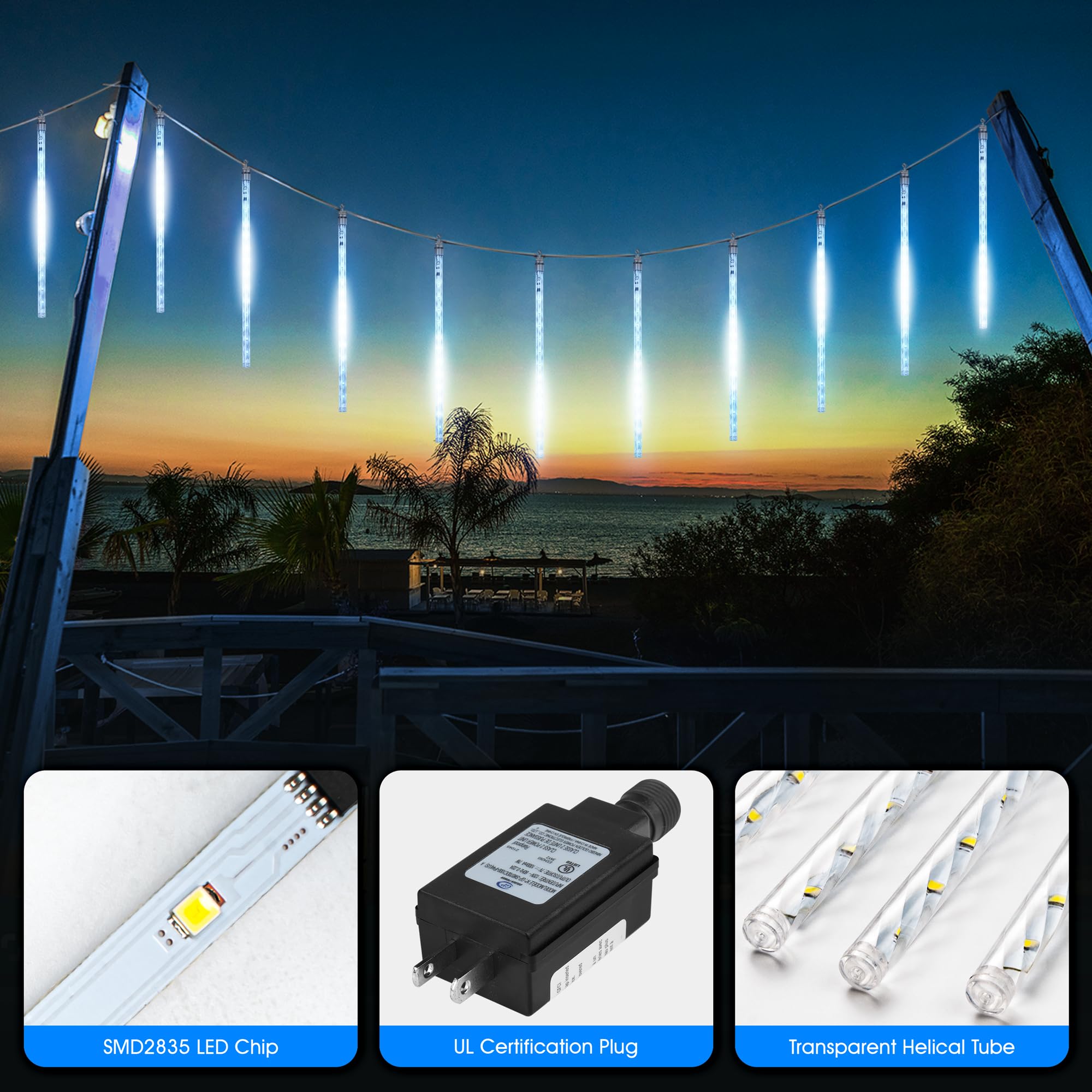 Meteor Shower LED String Lights - 12.2 Inch 12 Tubes 288 LEDs Cascading Rain Snow Icicle Lights for Christmas Wedding Garden Tree Patio Decoration (Blue) | Indoor Outdoor Holiday Party Home Decor Lighting