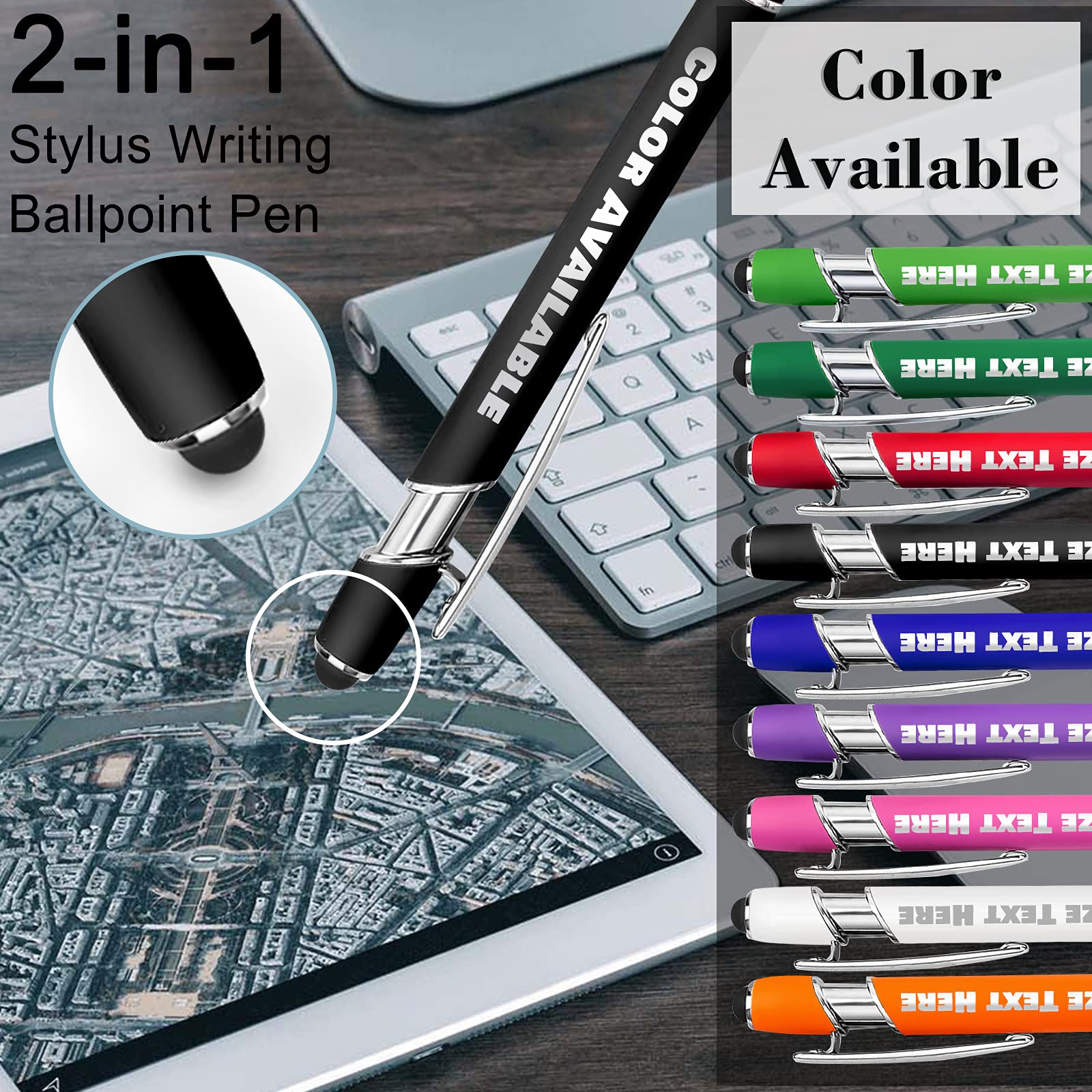 Custom Bulk Personalized Pens - 60 Pcs Engraved Ballpoint Pens with Business Name/Logo (Medium Point, Black Ink) - Perfect for Corporate Gifts, Promotions, Birthdays, Anniversaries & Graduations - Includes Stylus Tip for Digital Devices