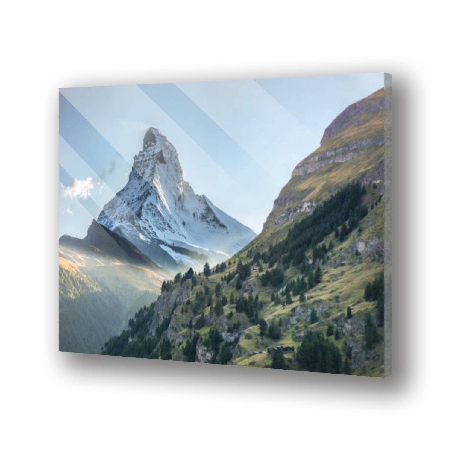 Premium Tempered Acrylic Glass Wall Art - Matterhorn Mountain Sunset in Swiss Alps, Zermatt Switzerland - Modern Picture Print for Home & Office Decor - Perfect for Living Room, Bedroom, or Office Wall Accent - Floating Mount Design for Elegant Display
