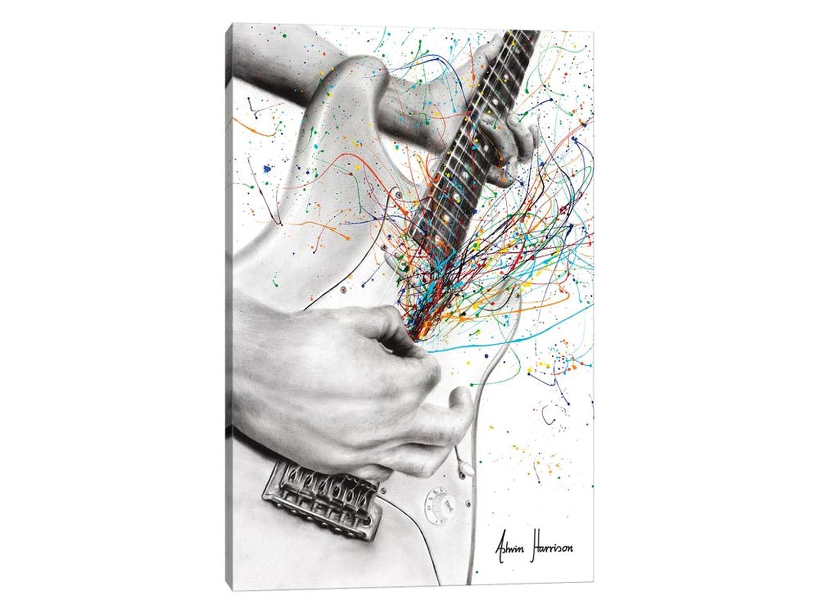 Colorful Abstract Bass Guitar Wall Art - Watercolor Electric Guitar Painting Canvas Poster for Music Lovers, Modern Framed Home Decor (12x18 Inches) - Perfect for Living Room, Bedroom & Music Studio Decor