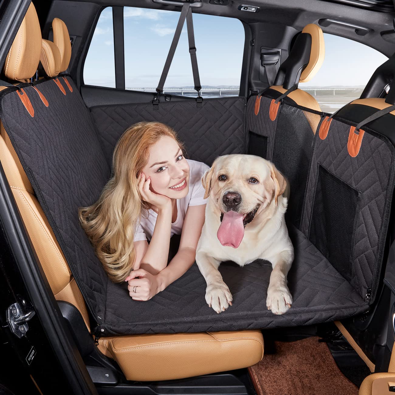 YJGF Dog Car Seat Cover - Heavy Duty Back Seat Extender with Hard Bottom, Waterproof Pet Hammock for Cars - Universal Fit for SUVs & Trucks (Black) - Perfect for Road Trips, Vet Visits & Outdoor Adventures