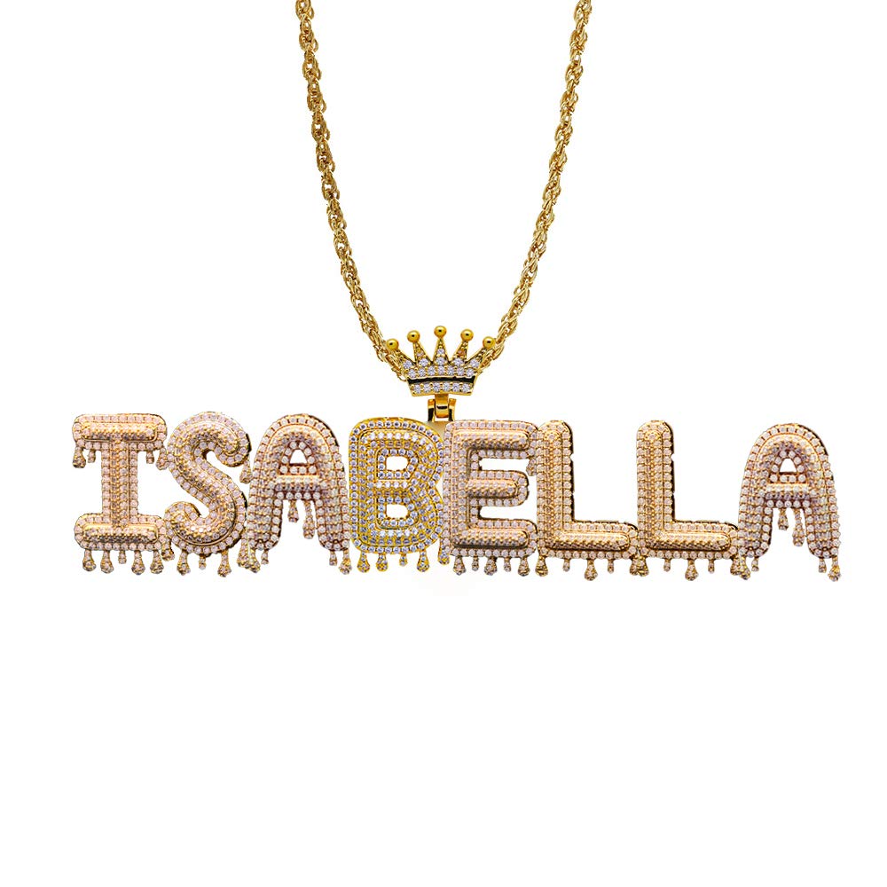 Custom Name Necklace for Men & Women - Iced Out Crown Pendant with Micropave Zirconia & Dripping Letter Design - Hip Hop Jewelry Tennis Chain - Perfect for Birthdays, Anniversaries, Gifts & Special Occasions