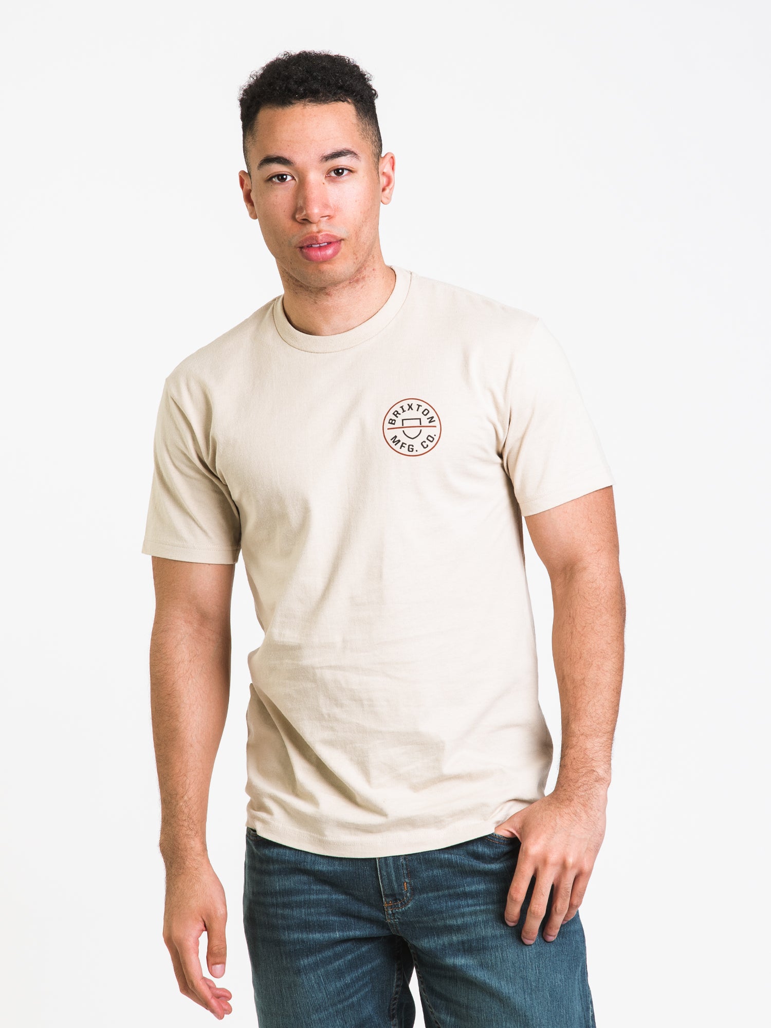 BRIXTON CREST II T-Shirt - Premium Cotton Crewneck Tee in Cream | Men's Casual Streetwear | Perfect for Everyday Wear, Outings & Music Festivals