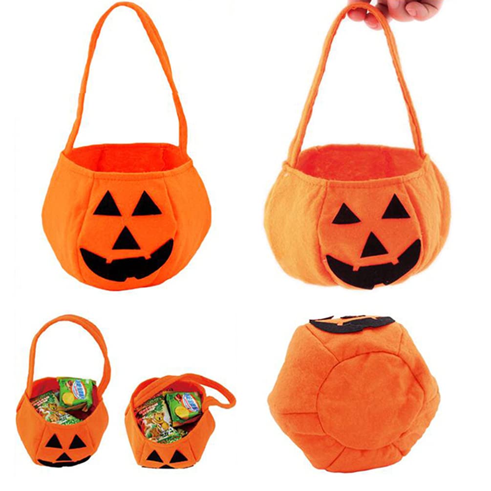 2 Pack Halloween Pumpkin Candy Bags - Non-Woven Reusable Trick or Treat Tote Bags with Cute Cartoon Design for Kids Halloween Party Favors, School Events & Neighborhood Trick-or-Treating