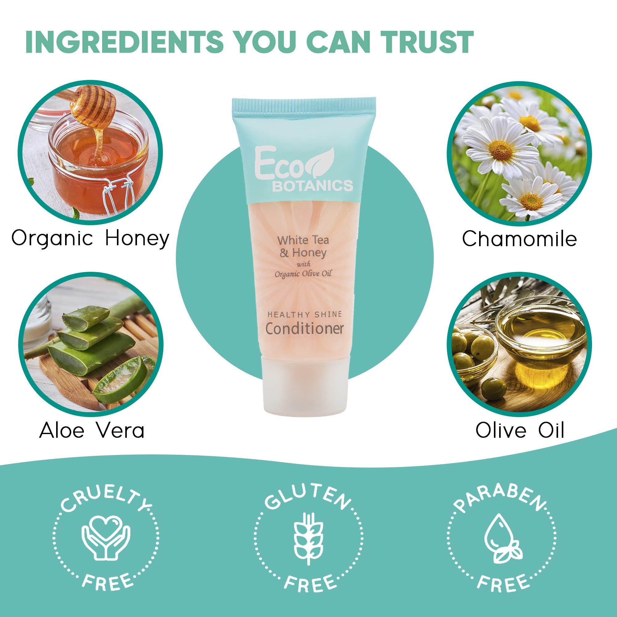 Eco Botanics Travel-Size Hotel Conditioner 0.85 oz (Pack of 100) | Moisturizing Hair Care for Hotels, Gyms & Travel | Sulfate-Free & Paraben-Free