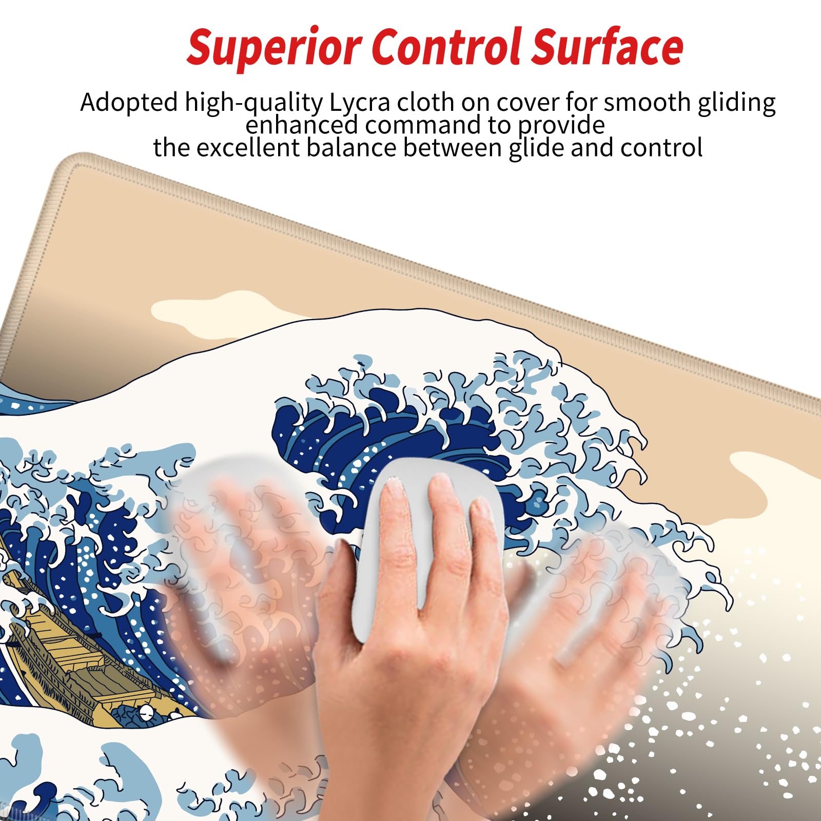 Japanese Sea Wave Gaming Mouse Pad - 24x12 XL Non-Slip Desk Mat for Wireless Mouse, Laptop & Office | Perfect for Gamers, Graphic Designers & Home Office Workspaces