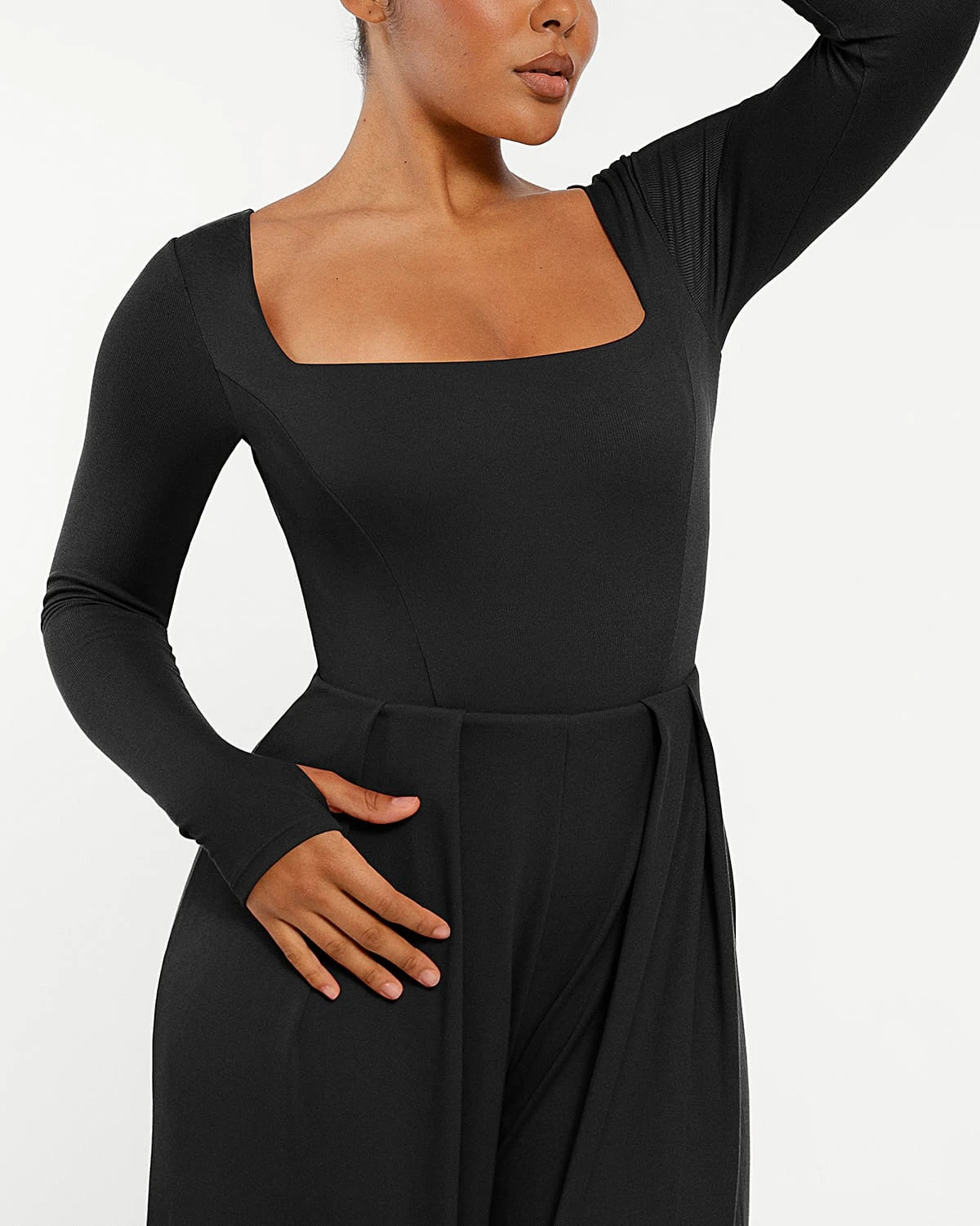 Square Neckline Slimming Jumpsuit for Women - Tummy Control Bodysuit with Built-in Shapewear - Perfect for Parties, Date Nights & Special Occasions
