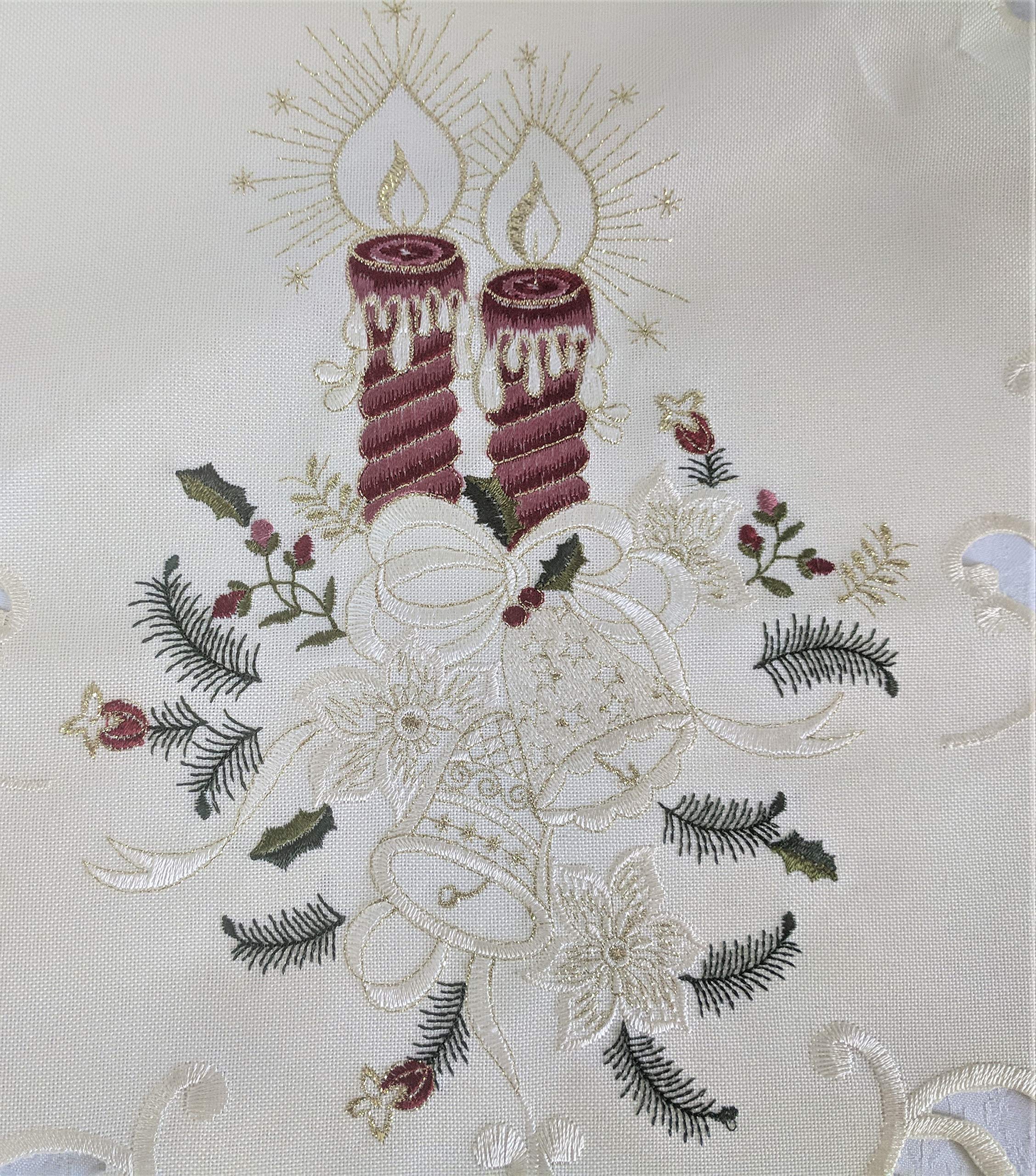 Elegant Christmas Table Runner - 70x15 Inch Ivory Burlap with Burgundy Candles Design for Holiday Dining Decor | Perfect for Christmas Dinner, Party Centerpiece & Festive Home Decor