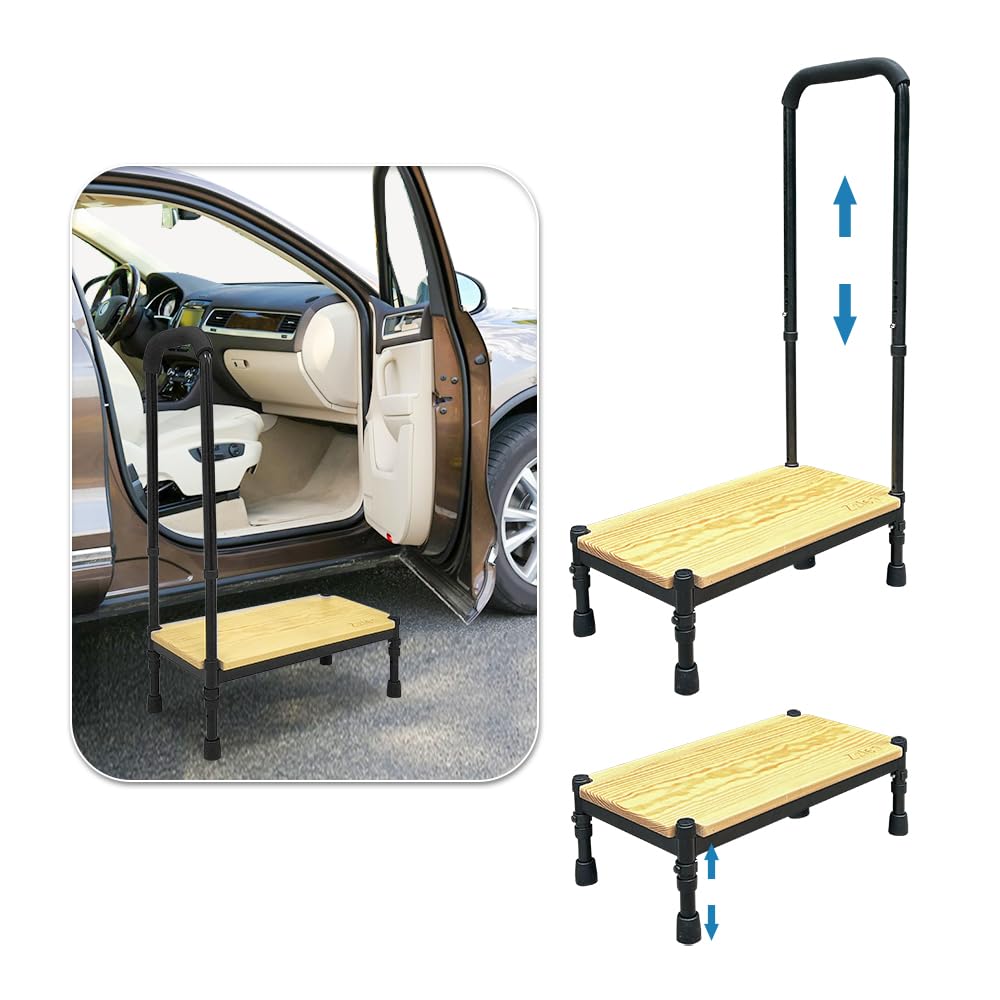 Heavy Duty Medical Step Stool with Handle for Elderly & Seniors - Safety Platform Step Stool for High Beds, Cars & SUVs - Non-Slip Foot Stool with Handrail for Adults & Handicapped - Perfect for Home, Hospital & Travel Use