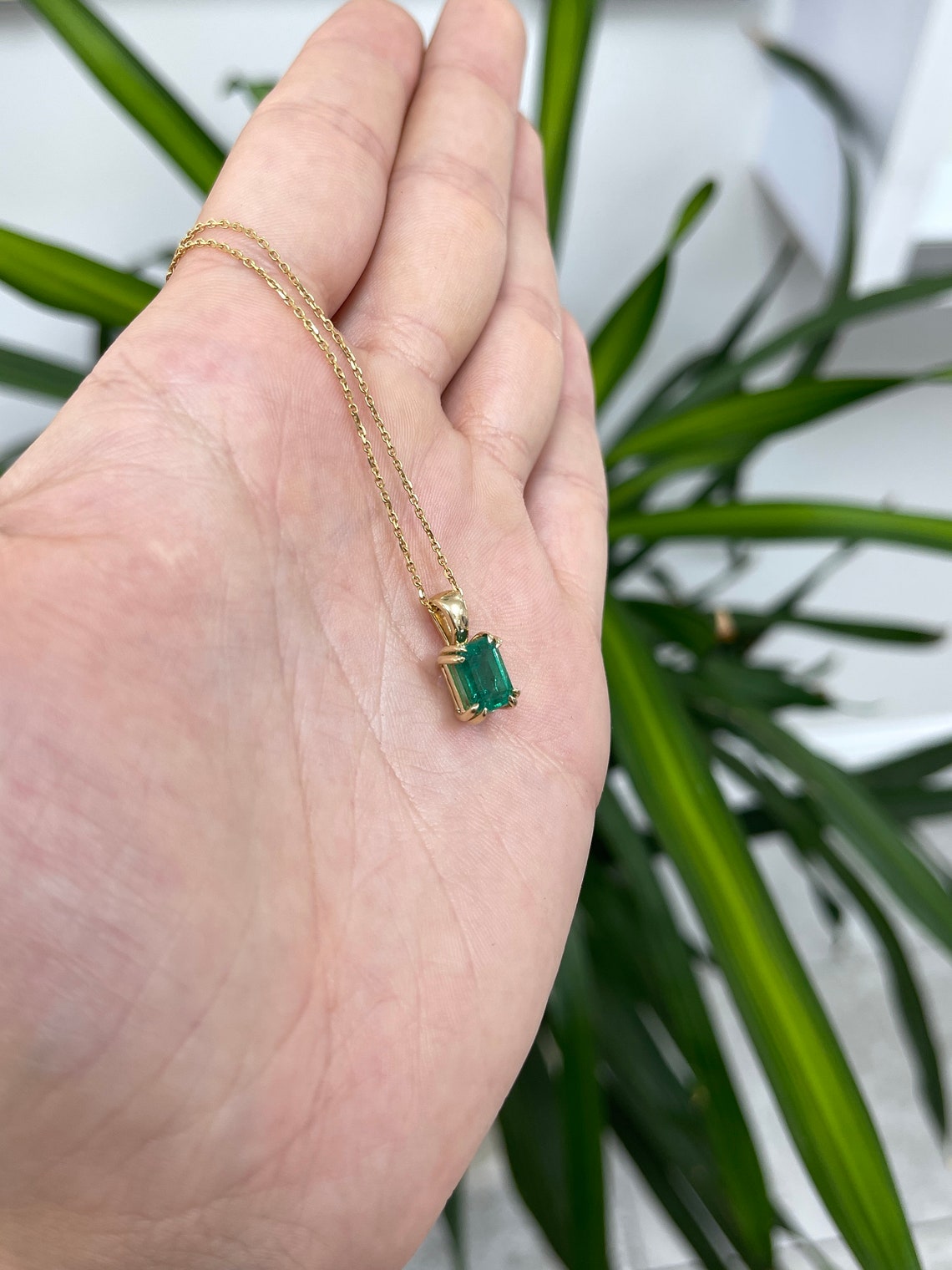 2.22ct 14K Gold Emerald Cut Solitaire Pendant - Natural Vertical Emerald Gemstone with Double Prong Setting - Perfect for Anniversary Gifts & Elegant Necklace Jewelry