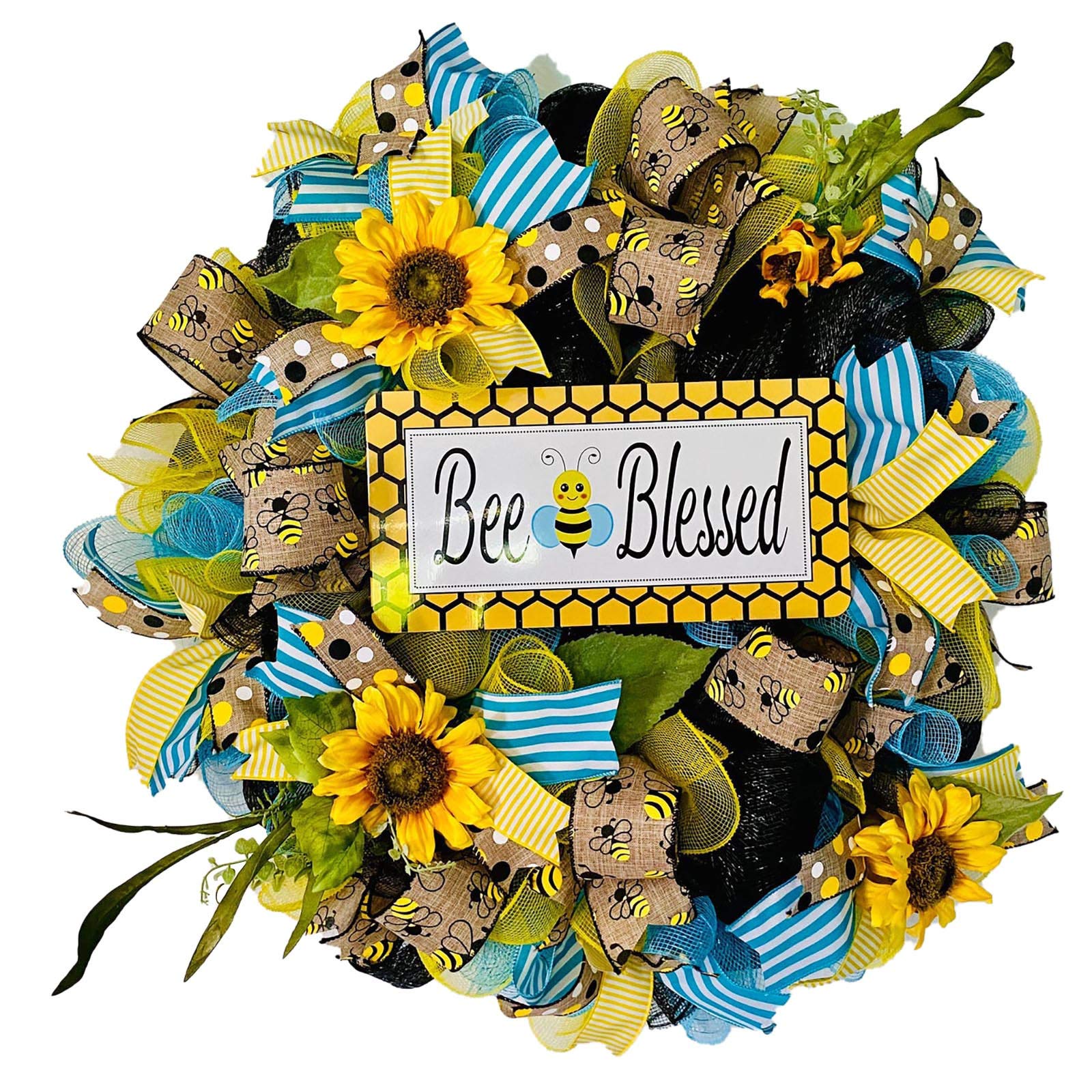 Artificial Sunflower Wreath with Bees & Leaves - Elegant Front Door Decor for Wedding, Welcome Sign, Home & Party Hanging Garland | Perfect for Spring, Summer & Fall Seasonal Decor