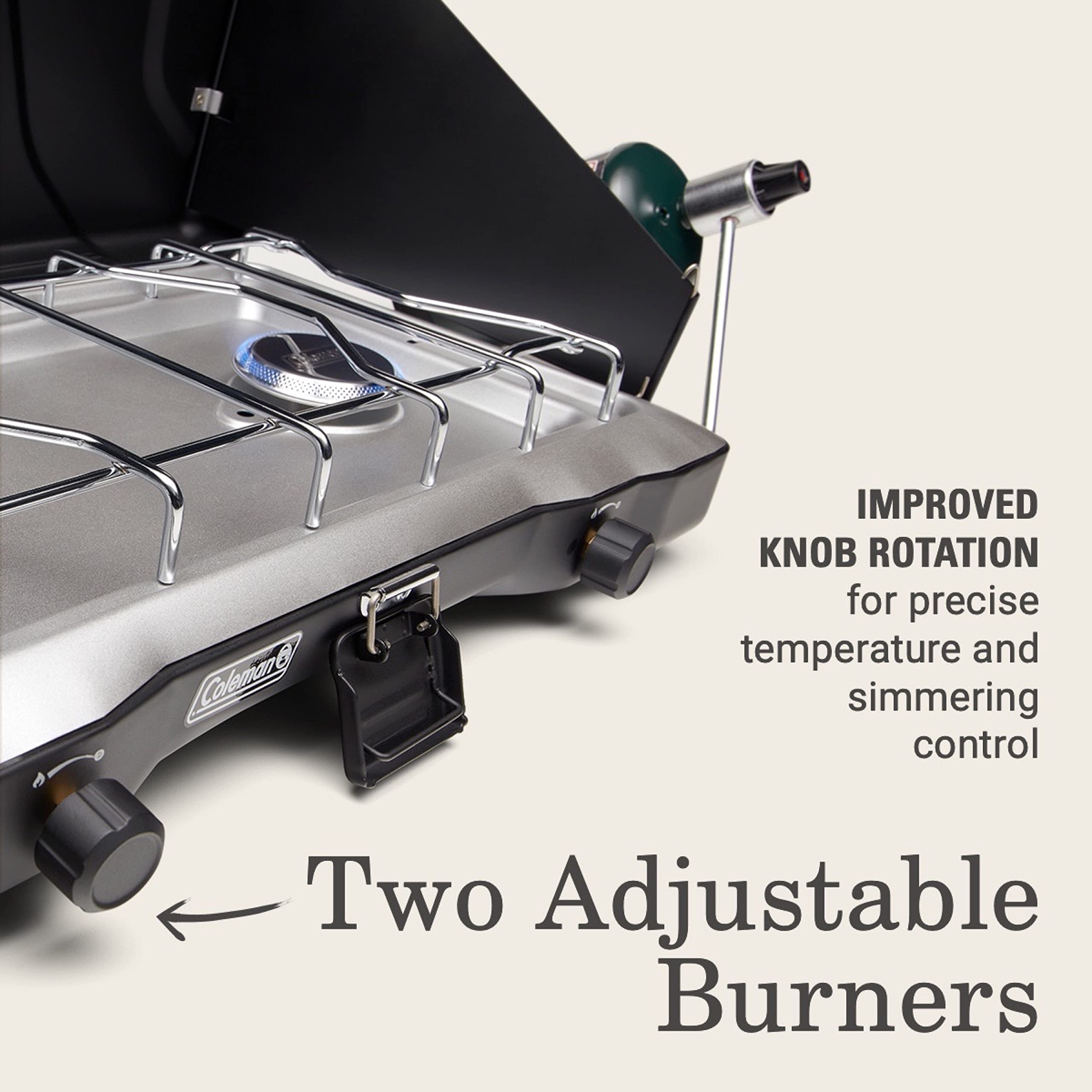 Coleman Triton 2-Burner Propane Camping Stove - Portable Outdoor Grill with Adjustable Flame, Wind Protection & 22,000 BTU for Camping, Tailgating, Picnics & Backyard BBQs | Perfect for Family Camping Trips & Outdoor Cooking Adventures