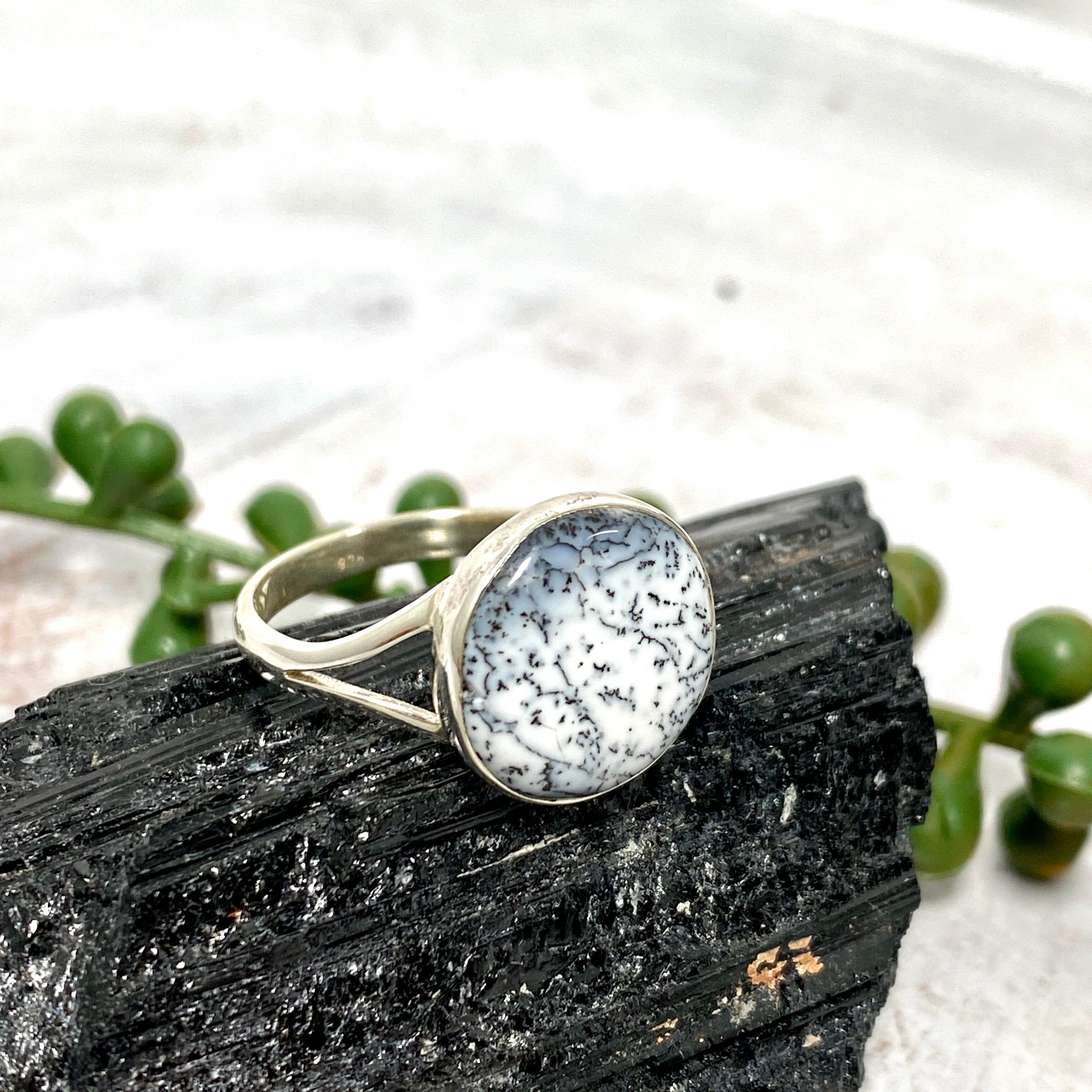 Dendritic Opal Round Ring Size 10 - KRGJ2295 | Elegant Handmade Jewelry for Women, Perfect for Weddings, Parties & Gifts
