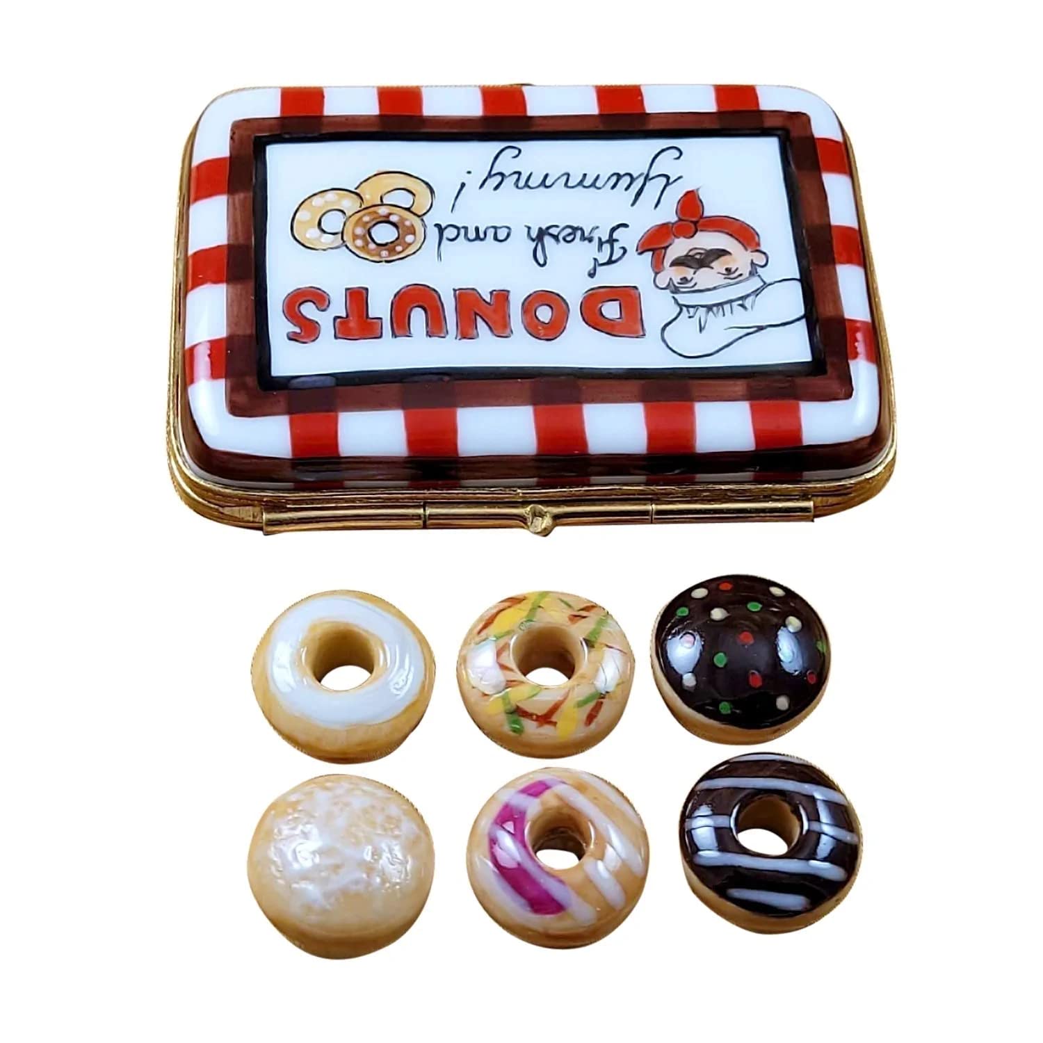 Limoges Donut Box - Hand-Painted Porcelain Collectible with Six Donuts | Perfect for Gift Giving, Home Decor & Donut Lovers