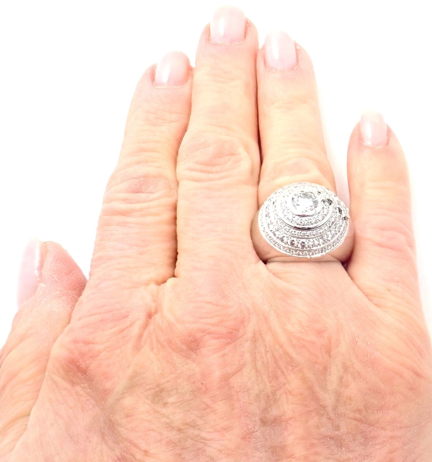 Authentic Chanel Comete Star 18k White Gold Diamond Large Spinning Dome Ring for Women - Luxury Jewelry Gift for Anniversary, Birthday & Special Occasions