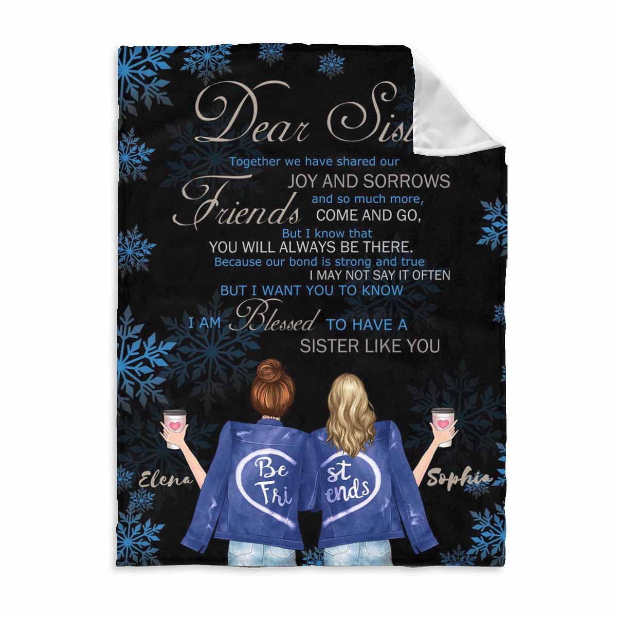 MyPupSocks Custom Best Friend Blanket - Personalized Blue Snowflake Throw Blanket for Women, BFF Gifts, Sister Birthday Present, Office & Travel Companion (50x60 inches) - Perfect for Cozy Nights, Friendship Celebrations and Thoughtful Surprises