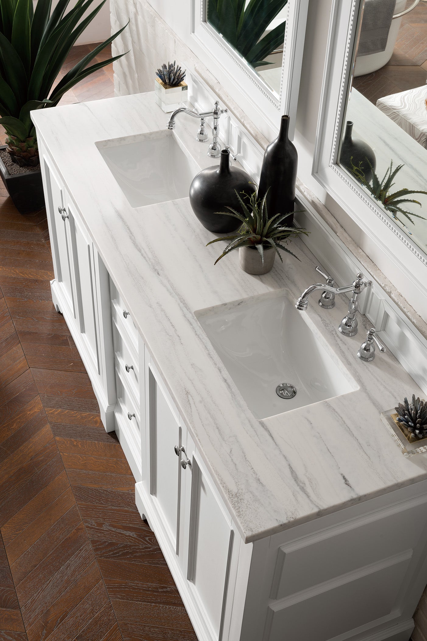 De Soto 72 Inch Double Vanity with 3CM Arctic Fall Solid Surface Top - Bright White Bathroom Sink Cabinet for Modern & Traditional Homes | Perfect for Master Bath, Guest Bath, or Powder Room