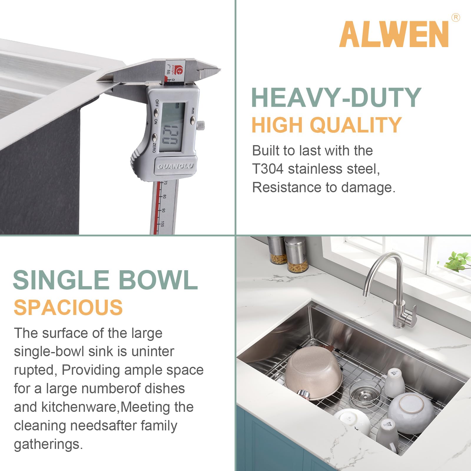 30 Inch Undermount Workstation Kitchen Sink - ALWEN Stainless Steel Single Bowl Sink with R10 Tight Radius & Accessories - Perfect for Modern Kitchens, Meal Prep & Dishwashing