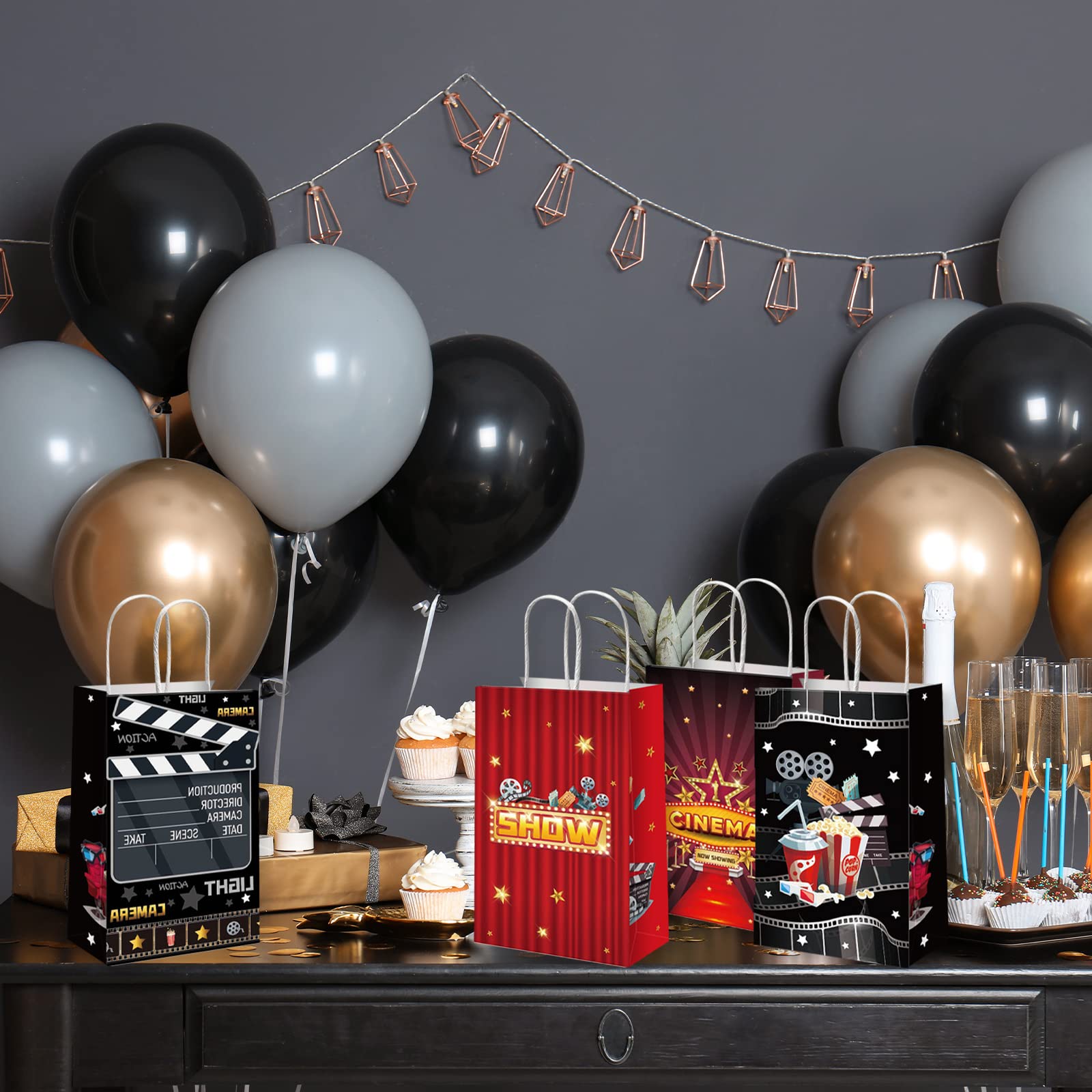 12-Piece Movie Night Party Favor Bags - Now Showing Themed Treat Bags for Candy & Goodies (8.34