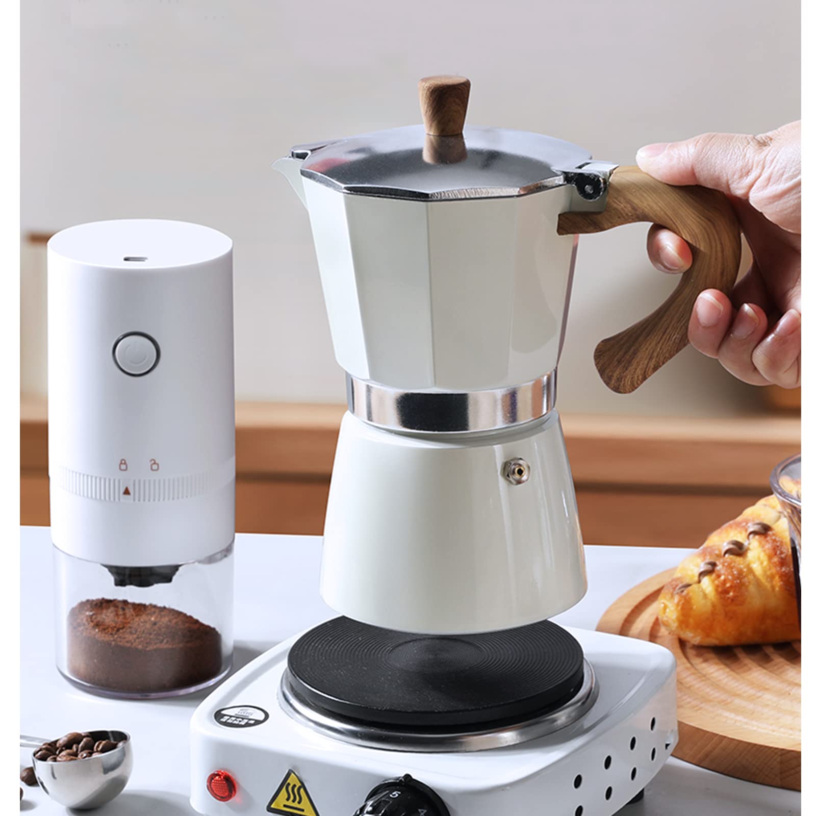 Premium 6-Cup Stovetop Espresso Maker - Italian Moka Pot Coffee Maker for Gas & Electric Stoves (10oz) - Perfect for Home, Camping & Travel - Makes Rich Espresso, Cappuccino & Latte Coffee