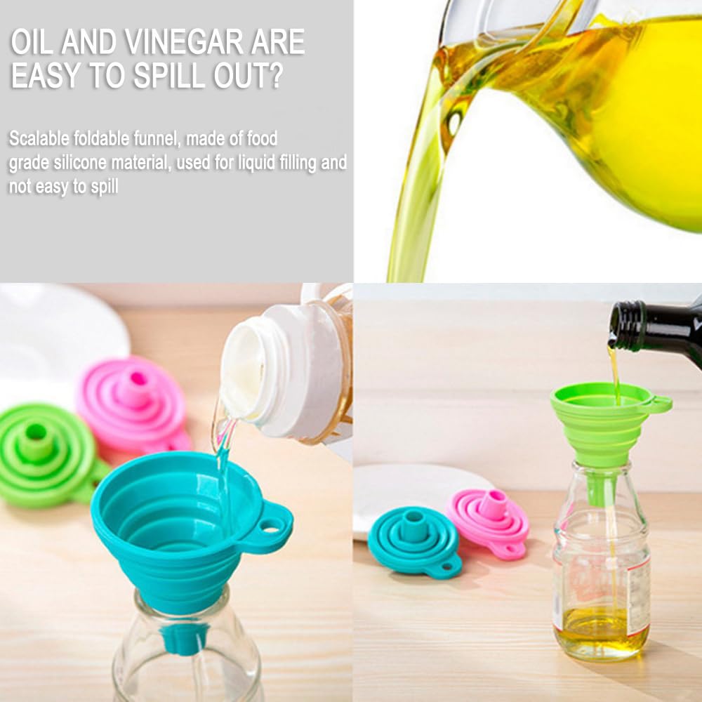 KINDOYO Set of 2 Foldable Silicone Funnels - Collapsible Kitchen Funnel for Cooking, Baking, Oil & Liquid Transfer | Soft BPA-Free Gel Funnel (Blue + Green) | Perfect for Home Kitchen, Camping & DIY Projects