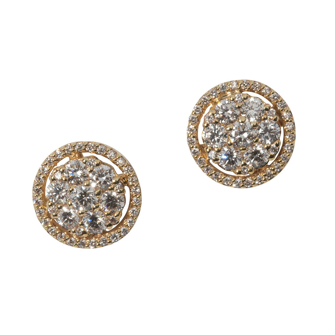 0.95ctw Diamond Cluster Halo 14K Gold Stud Earrings for Women - Elegant Wedding, Anniversary & Gift Jewelry - Perfect for Bridal, Party & Special Occasions