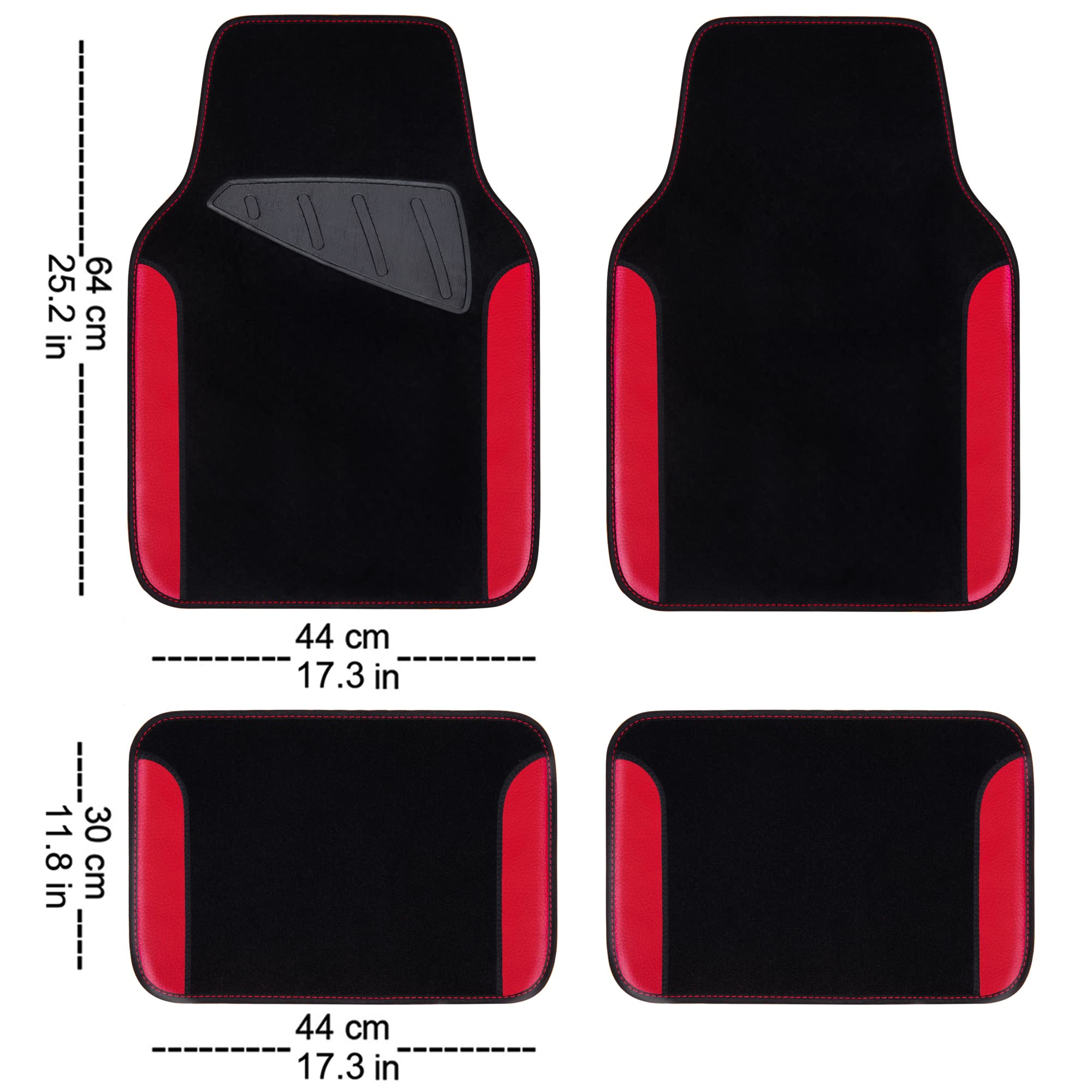 Premium Waterproof Car Floor Mats - Universal Fit for SUV, Van, Sedan, Truck - Anti-Slip Nibbed Backing with Driver Heel Pad - Luxury Leather Automotive Floor Liners (Black & Red) - Perfect for Daily Commutes, Road Trips & All-Weather Protection