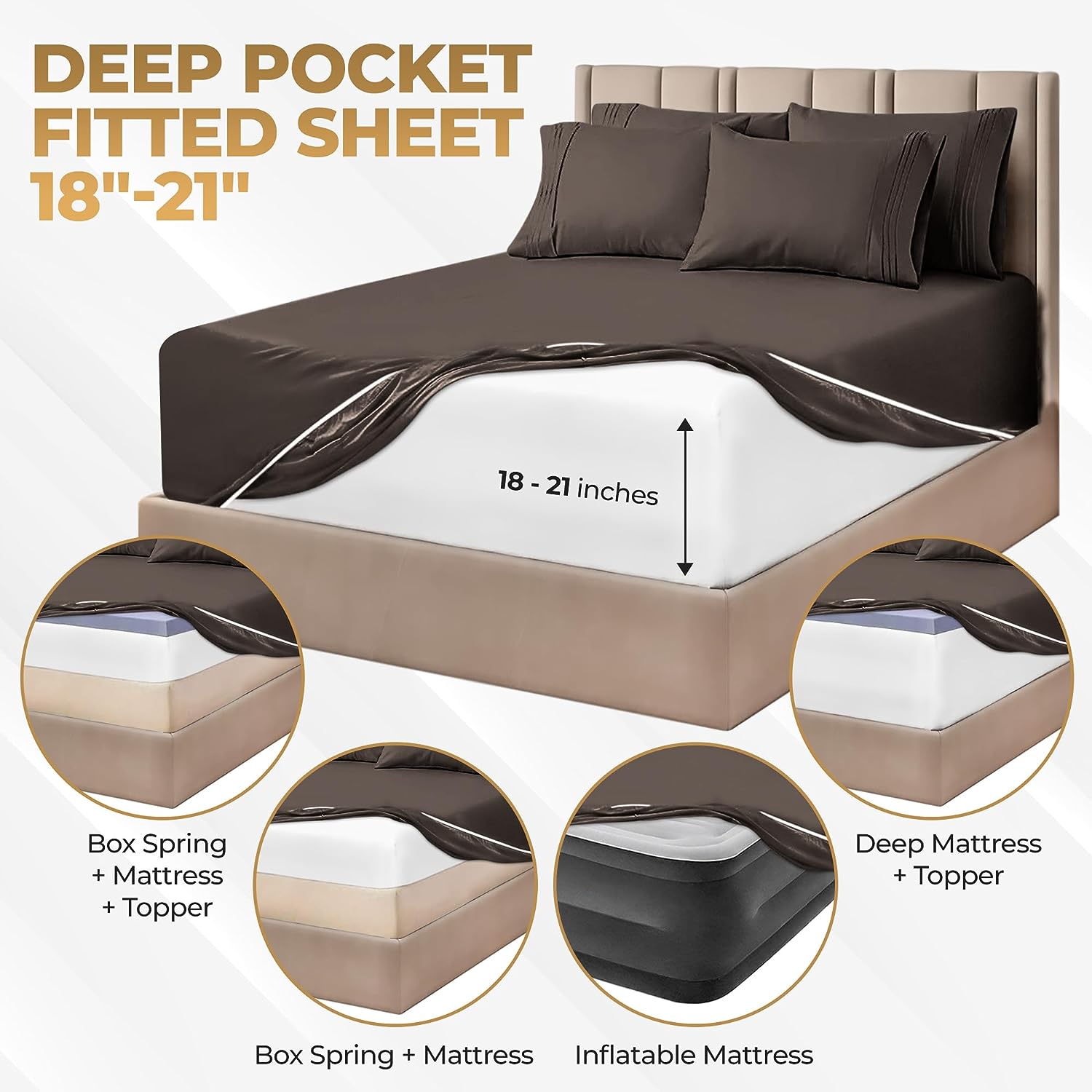 Luxury 1000 Thread Count Egyptian Cotton Bed Sheet Set - King Size, Extra Deep Pocket (18-22 Inches) for Comfort & Durability | Perfect for Master Bedroom, Guest Room & Hotel Use