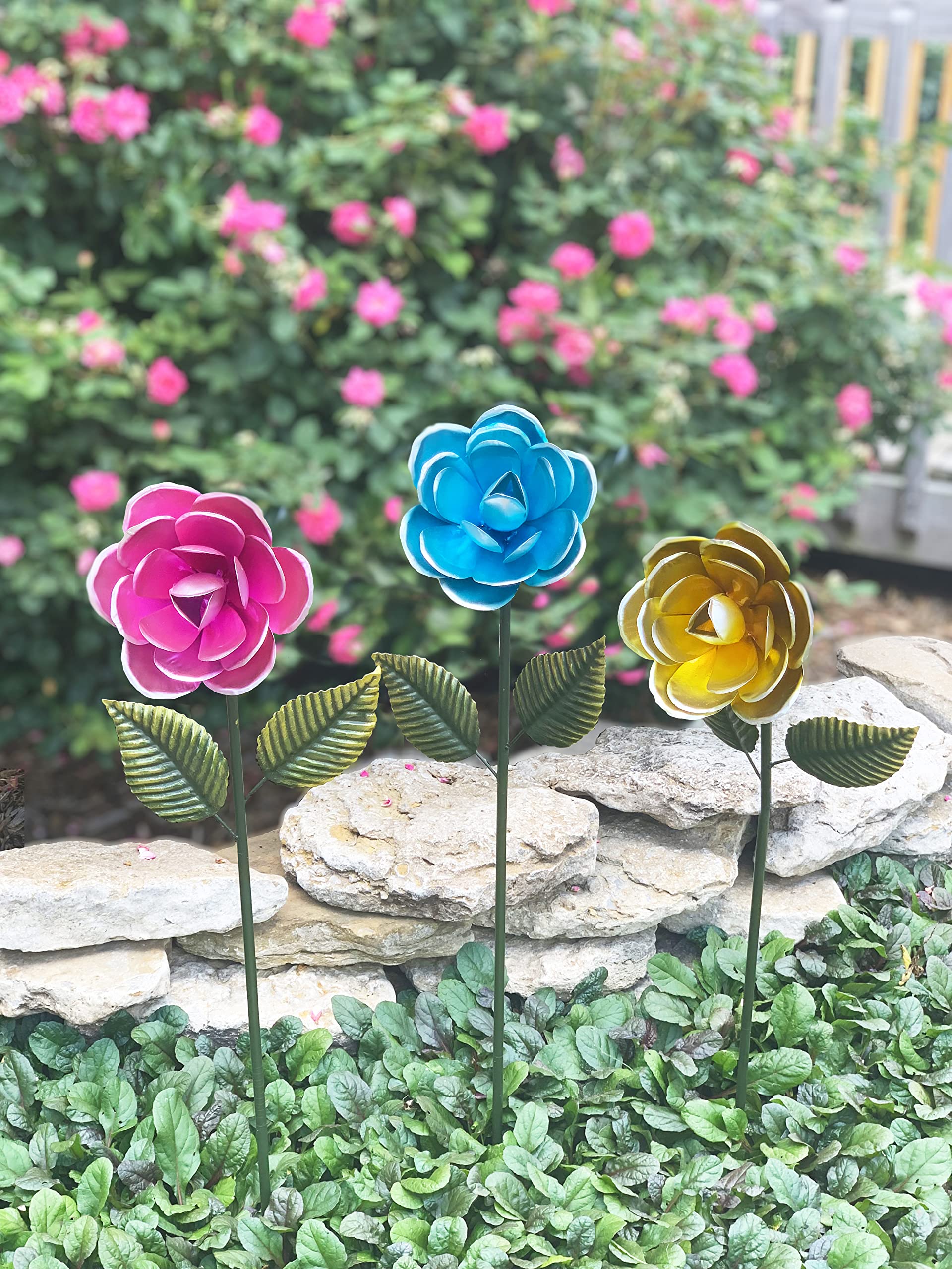 Red Carpet Studios Blue Rose Garden Stake - 35.4 Inch Tall Metal Flower Support for Outdoor Decor, Wedding & Garden Party Decorations