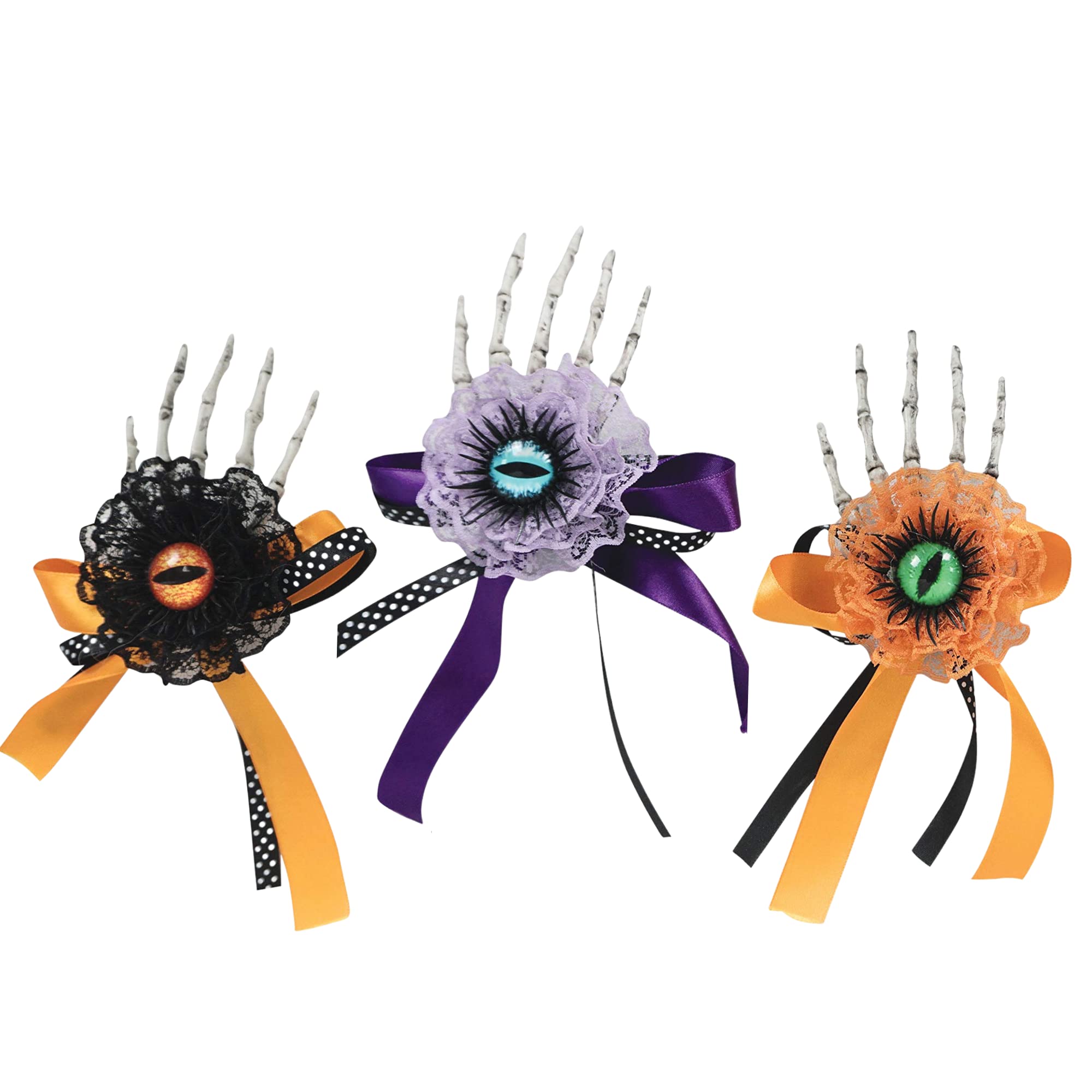 Gothic Hair Clips for Women - Skeleton Hand & Cat Eye Halloween Hair Accessories (Pack of 3) | Perfect for Halloween Costumes, Gothic Fashion, and Dark Aesthetic Outfits