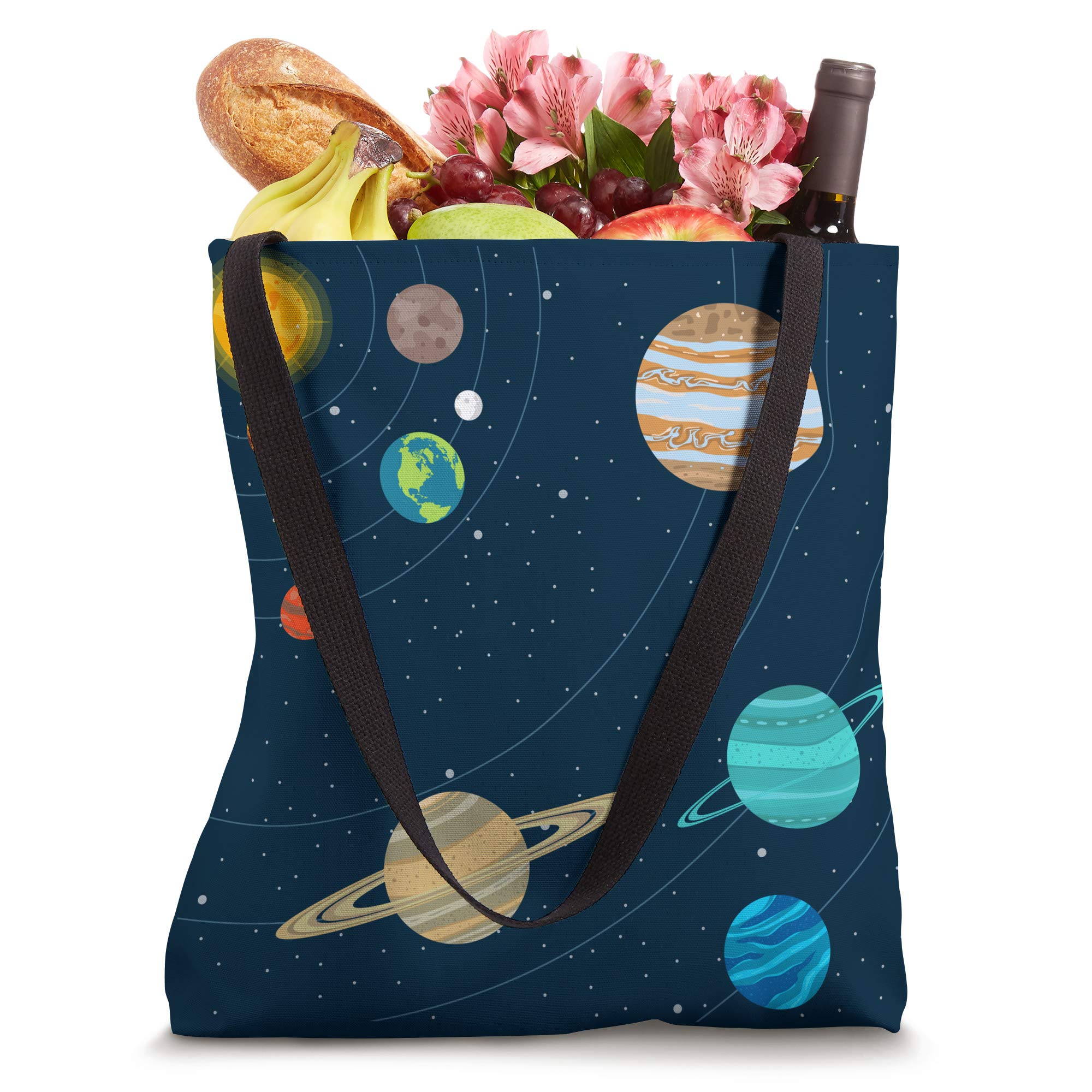 Solar System Tote Bag with Sun & Planets - Space Lover Gift, Astronomy Enthusiast Present, Reusable Shopping Bag for School, Work, or Groceries