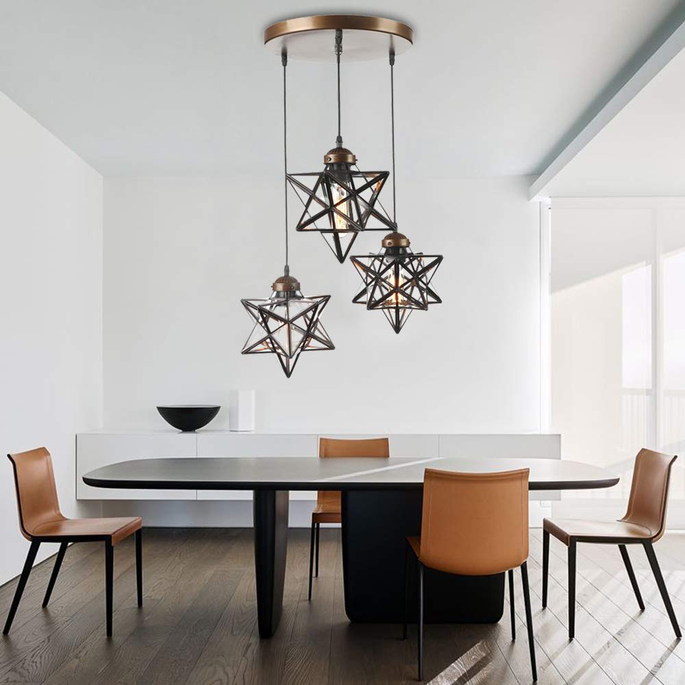 Modern LED Star Chandelier - Adjustable 3-Light Brown Pendant Lighting Fixture for Kitchen Island, Dining Room, Bedroom & Living Room Ceiling Decor | Energy-Efficient Hanging Lamp for Home & Office Spaces