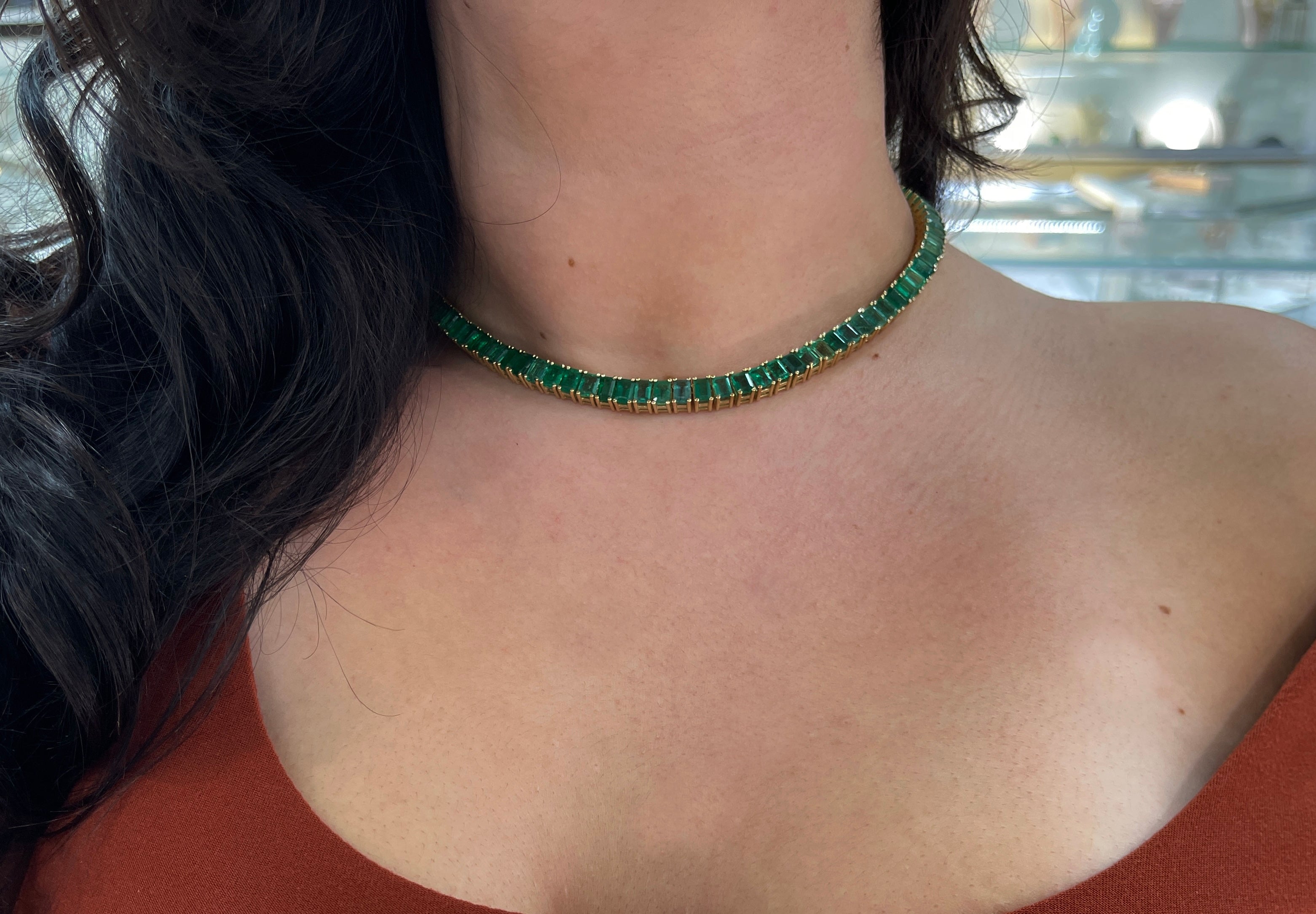 14K Gold XL 53tcw Emerald Cut Tennis Necklace - 16 Inches Elegant Jewelry for Weddings, Parties & Special Occasions