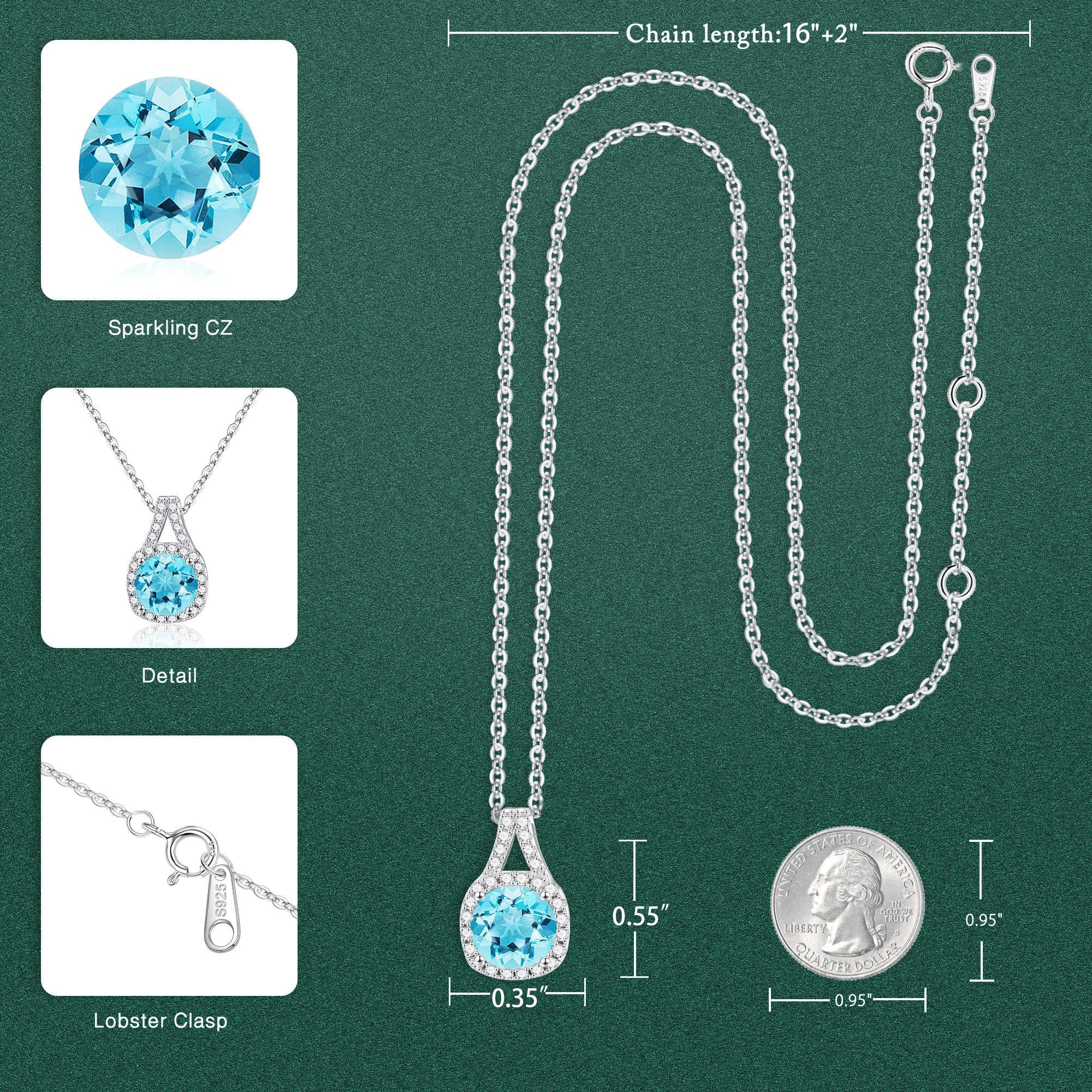 Sterling Silver Necklace for Women - Sparkling Birthstone Jewelry Gift for Her, Anniversary Birthday Present for Mom Wife Girlfriend | Perfect for Valentine's Day, Mother's Day, Christmas and Special Occasions