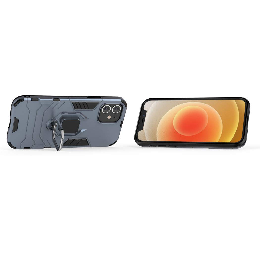 Shockproof Rugged iPhone 12 Case with Metal Ring Grip & Kickstand - Compatible with iPhone 12/12 Pro - Dual Layer Hard Bumper Protective Cover (Navy Blue) - Works with Magnetic Car Mount - Perfect for Outdoor Activities, Travel & Daily Protection