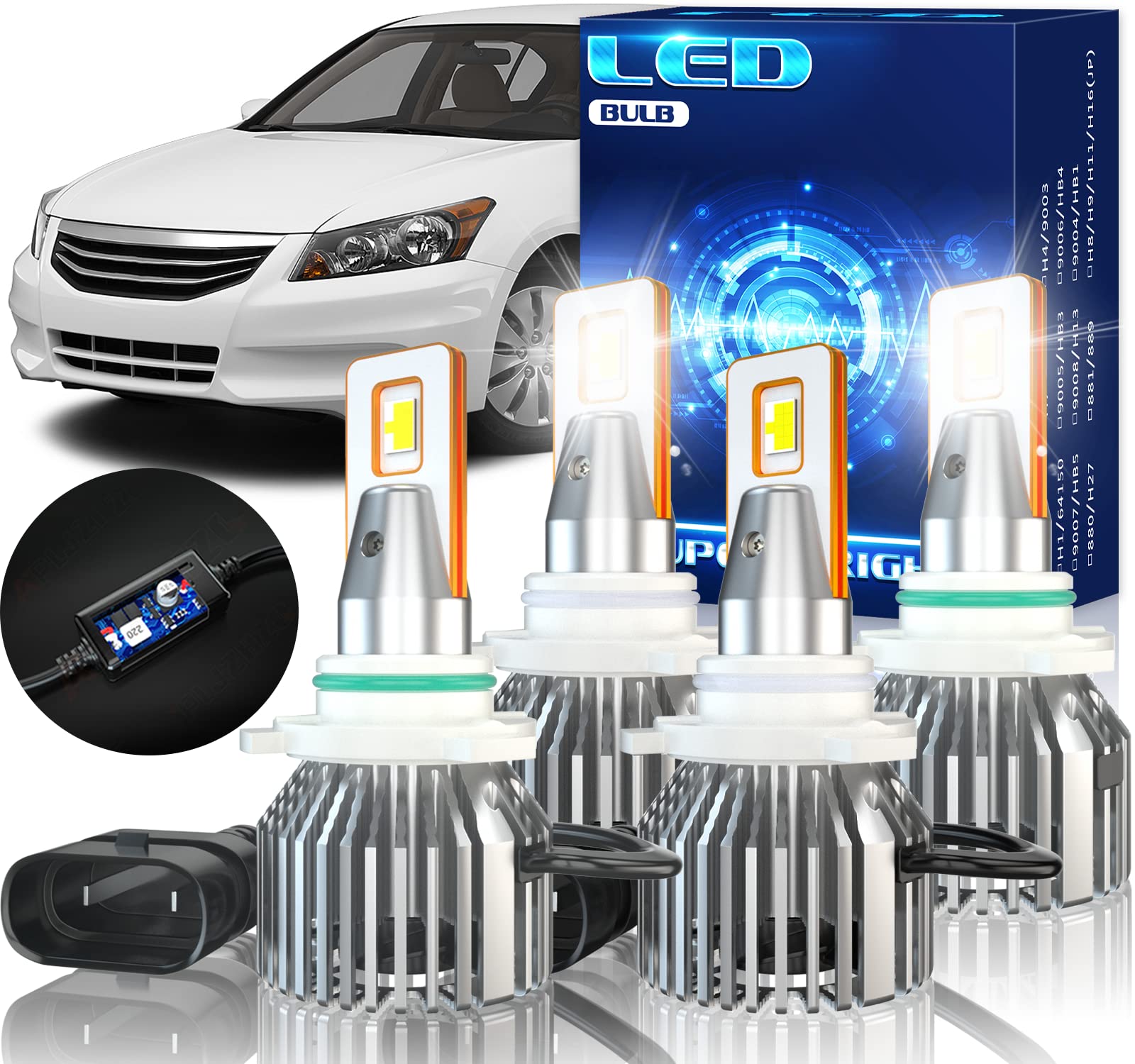 HONDA Accord LED Headlight Bulbs (1990-2012) - 9005 High Beam & 9006 Low Beam Combo - 20000LM 6500K White - IP67 Waterproof - Plug & Play - Pack of 4 - Perfect for Night Driving & Foggy Conditions