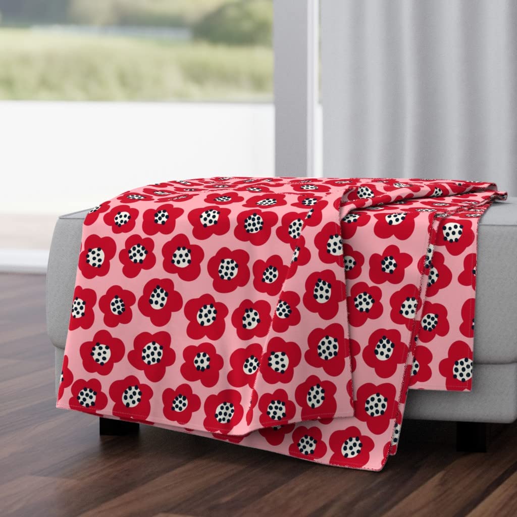 Luxe Velvet Throw Blanket 50x70 Inches - Red Floral Modern Pink Happy Print Soft Cozy Blanket for Sofa, Bed, Couch | Home Decor Gift