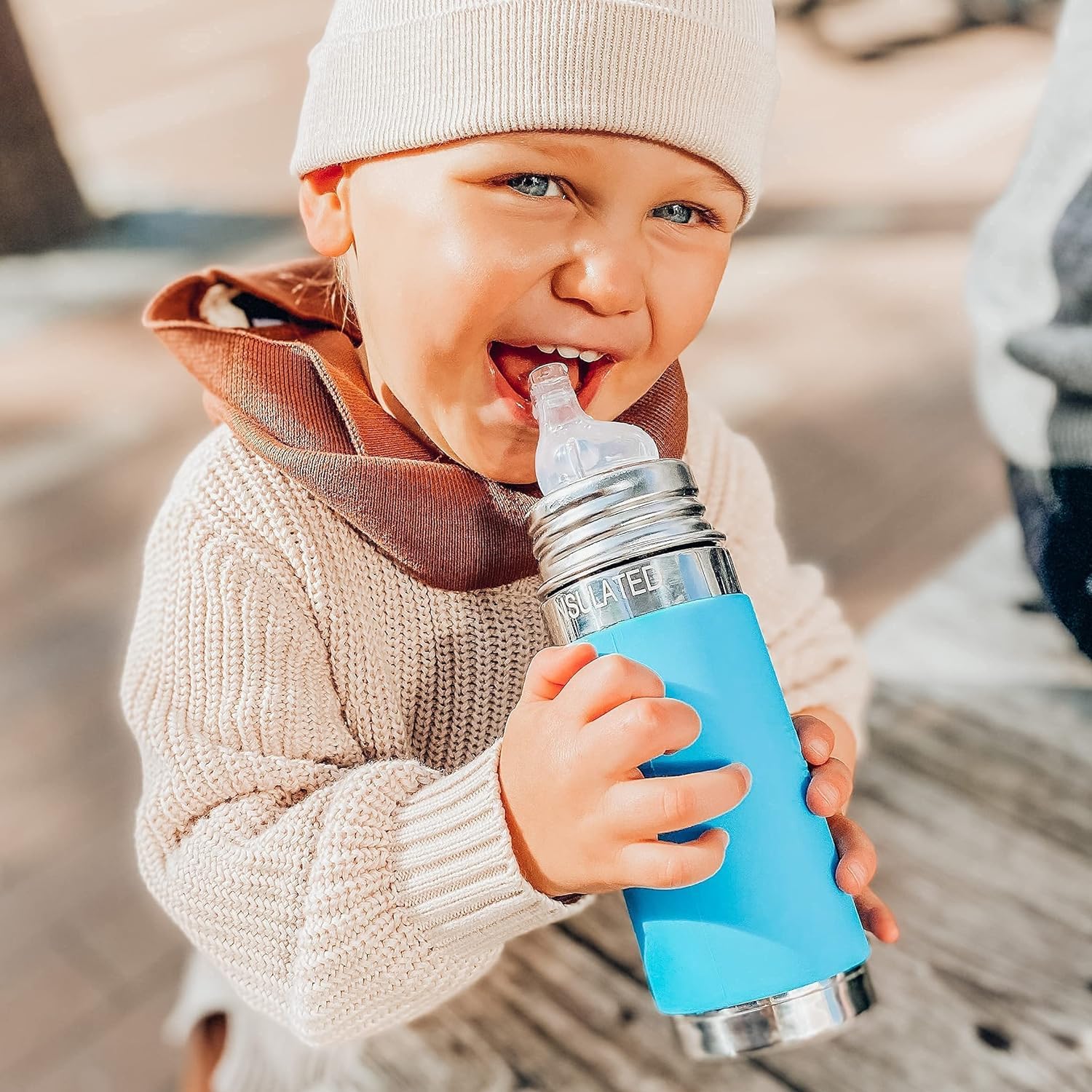 Pura Kiki 9oz/260ml Stainless Steel Insulated Sippy Cup with Sleeve - Plastic-Free, MadeSafe Certified, Medical-Grade Silicone Spout - Fast Flow for Kids, Toddlers & Babies - Moss Green - Perfect for Daycare, Travel & On-the-Go Hydration