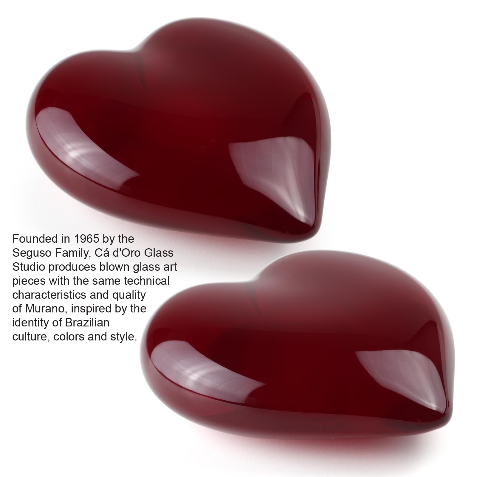 Hand Blown Murano-Style Big Red Heart Glass Paperweight - Cá d'Oro Art Glass Decoration for Home Office Desk, Gift for Valentine's Day & Anniversary