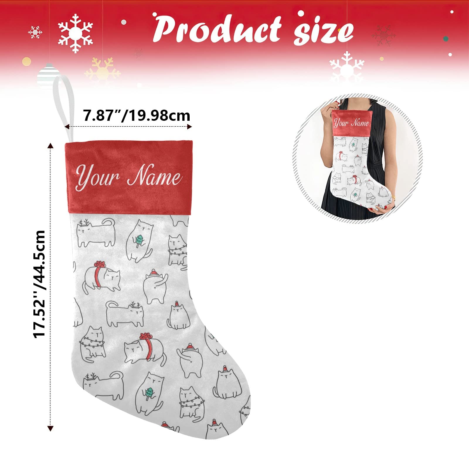 Personalized Christmas Cat Stockings - Custom Name Holiday Socks for Family, Party & Home Decor (17.52 x 7.87 Inch) - Perfect for Fireplace Mantel, Gift Exchange & Festive Holiday Decorations