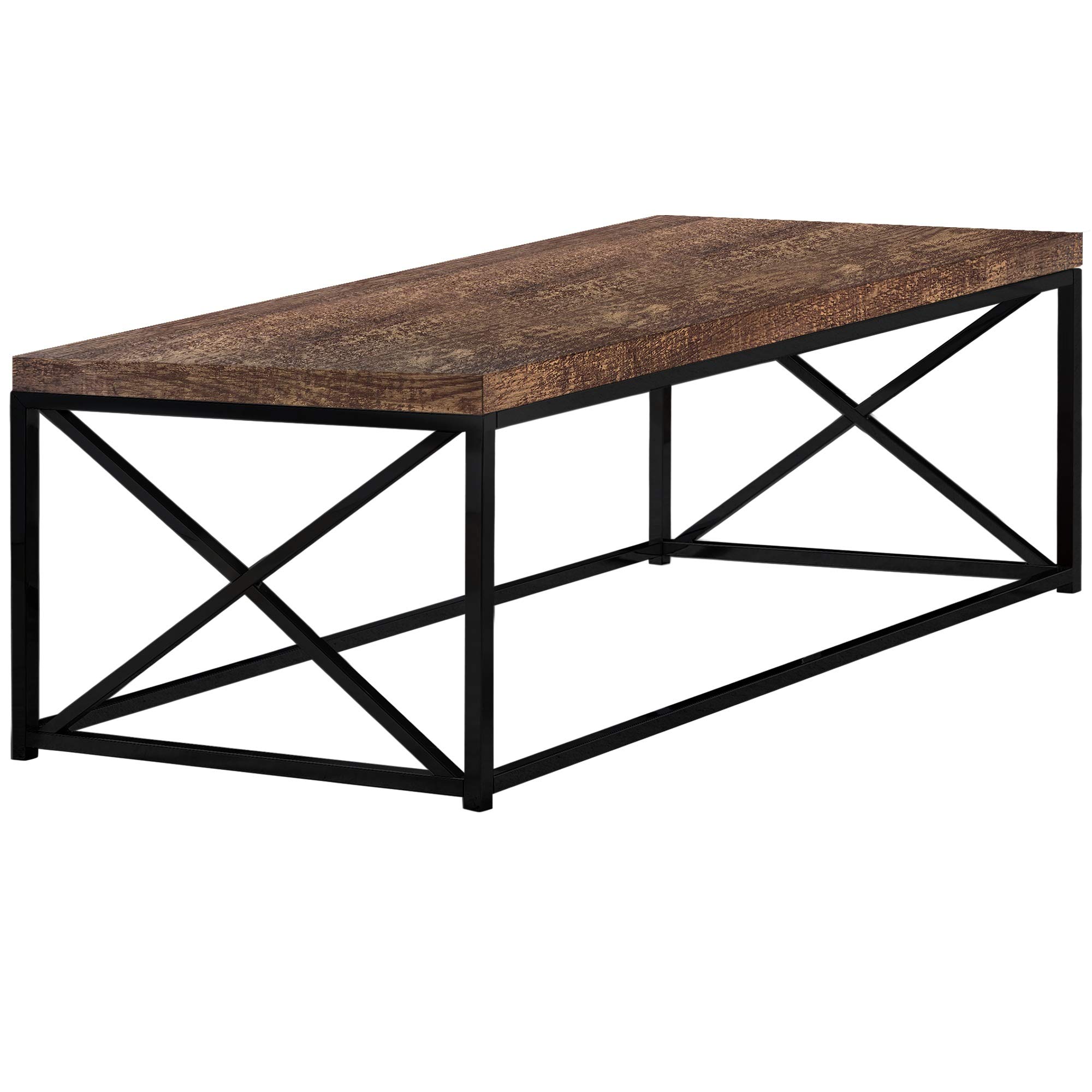 Rustic Brown Reclaimed Wood Look Coffee Table with Black Metal Frame - Modern Farmhouse Living Room Furniture for Home Decor & Small Space