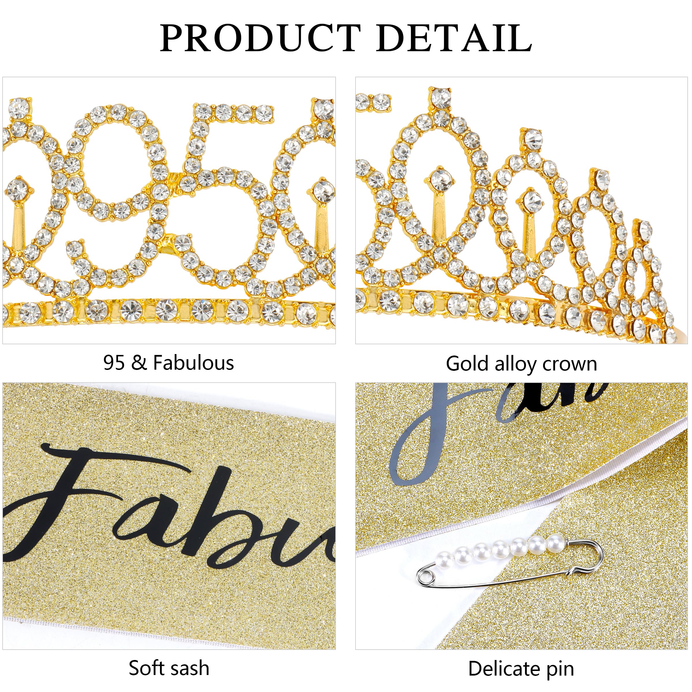 95th Birthday Sash & Gold Tiara Set - Elegant Birthday Gifts & Decorations for Women - Perfect for Milestone Celebrations, Retirement Parties & Grandmother's Special Day